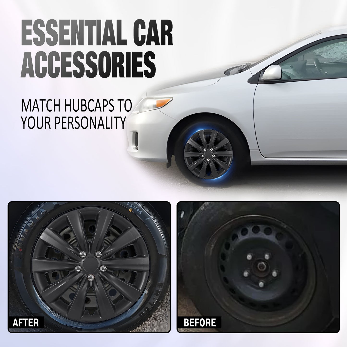 16 Inch Wheel Hubcaps for 2009-2026 TOYOTA Corolla and 2009-2014 TOYOTA Matrix w/decorative screws - Matte Black