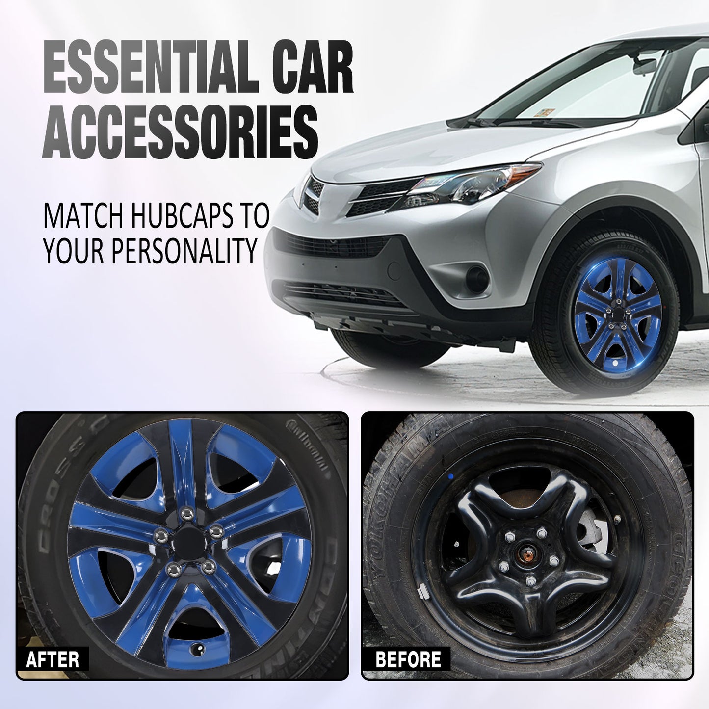 17 Inch Wheel Hubcaps for 2013-2018 TOYOTA RAV4  - Black Lacquer& Blue Lacquer