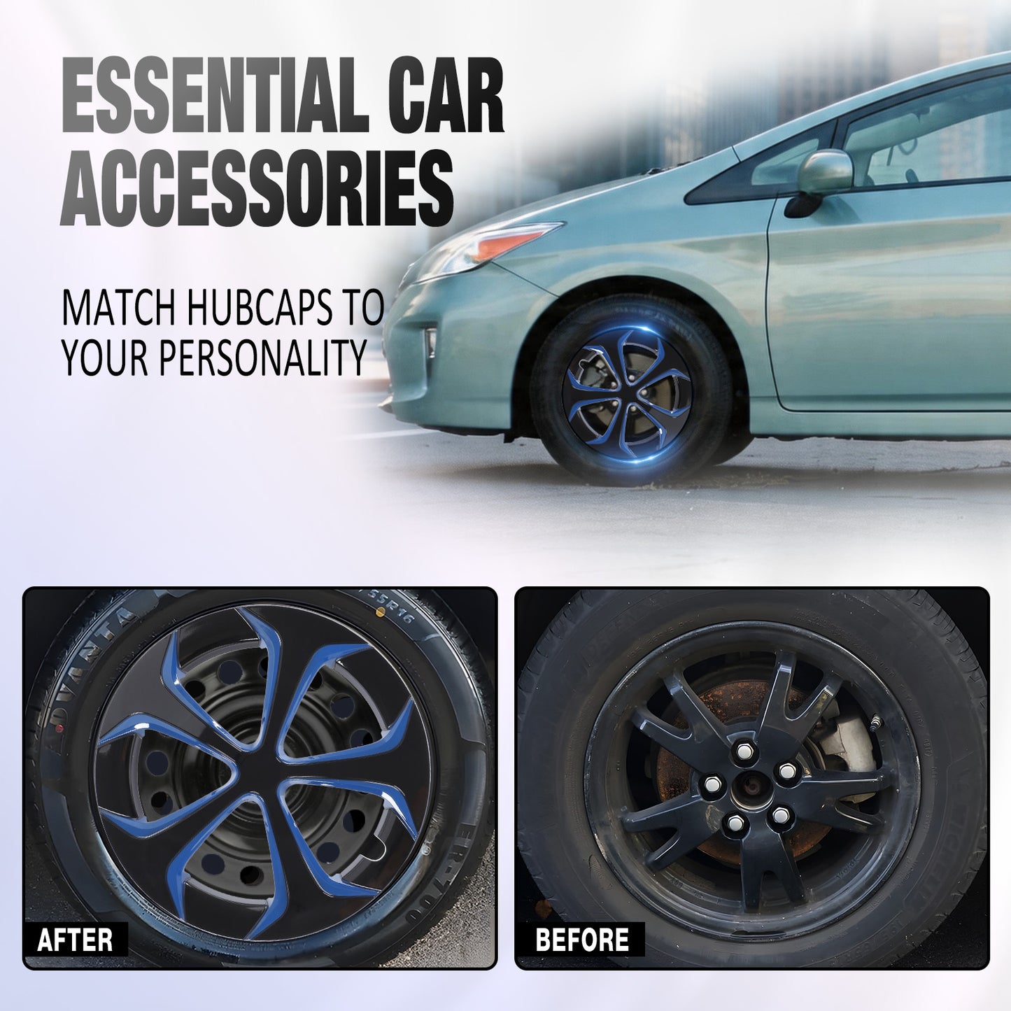15 Inch Wheel Hubcaps for 2010-2015 TOYOTA Prius - Black Lacquer & Blue Lacquer