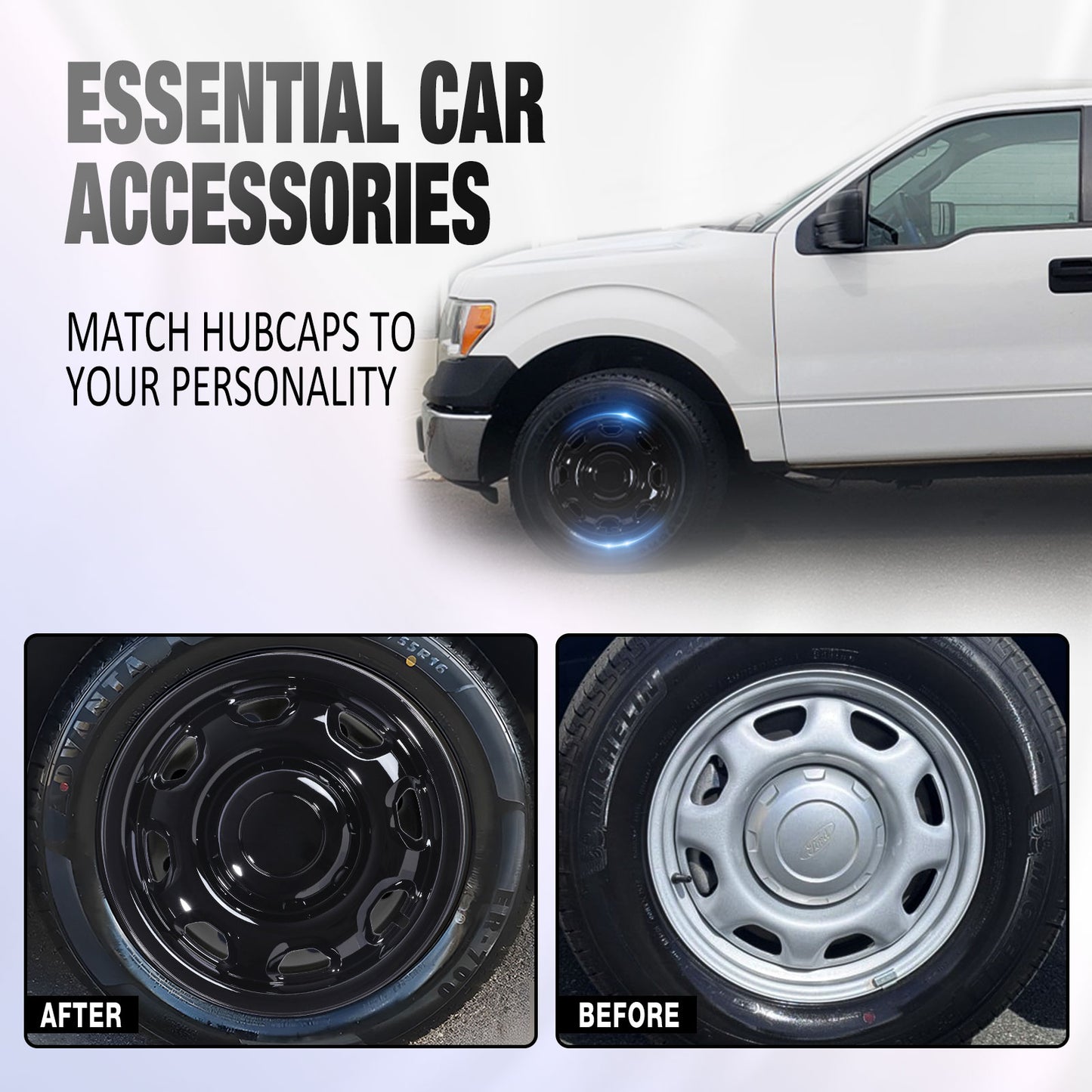 17 Inch Wheel Hubcaps for 2010-2026 Ford F-150 XL - Black Lacquer