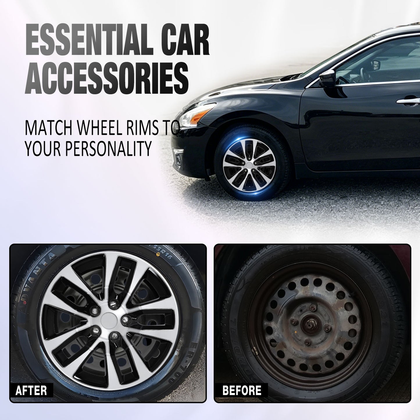 16 Inch Wheel Hubcaps for 2013-2018 Nissan Altima Sedan - Black Lacquer & Sliver Lacquer