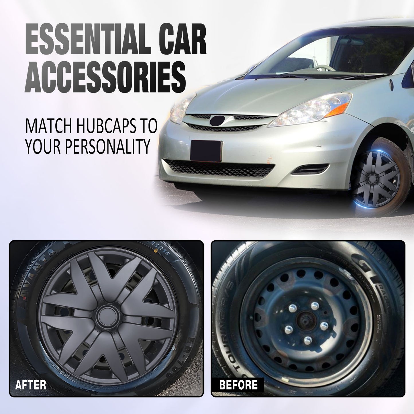 16 Inch Wheel Hubcaps for 2004-2010 Toyota Sienna - Matte Black