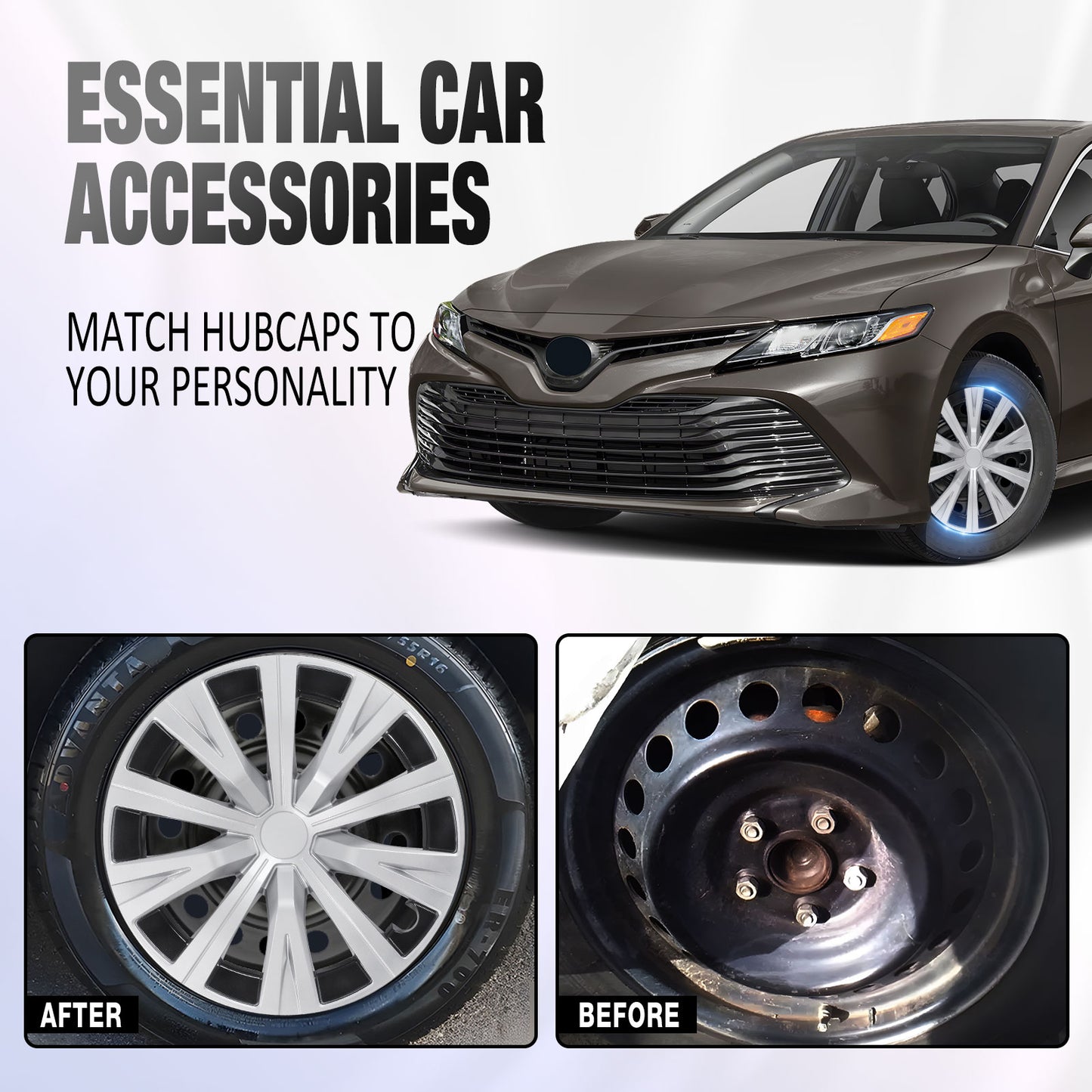 16 Inch Wheel Hubcaps for 2015-2024 TOYOTA Camry - Silver Lacquer & Black Lacquer