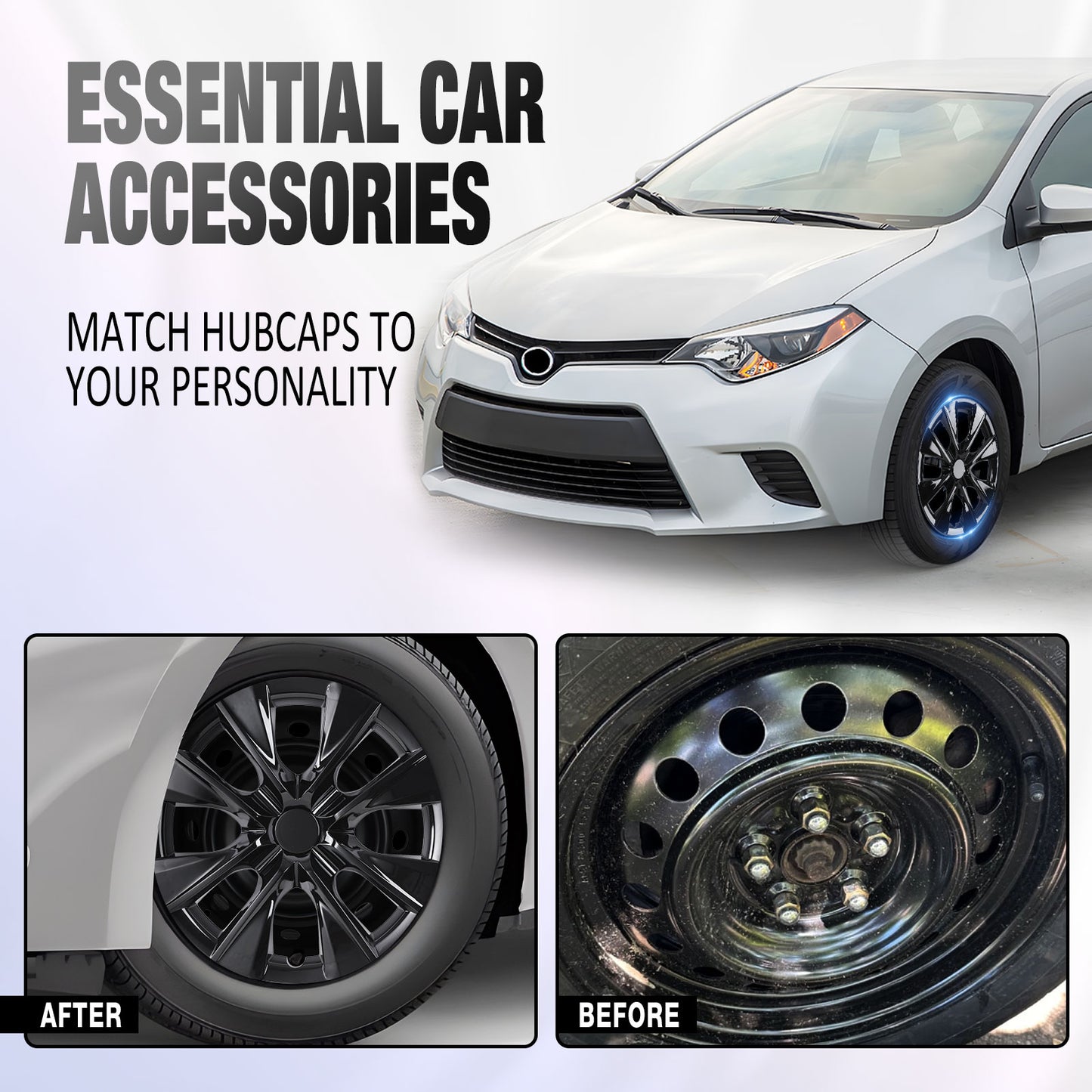 15 Inch Wheel Hubcaps for 2009-2019 TOYOTA Corolla - Black Lacquer