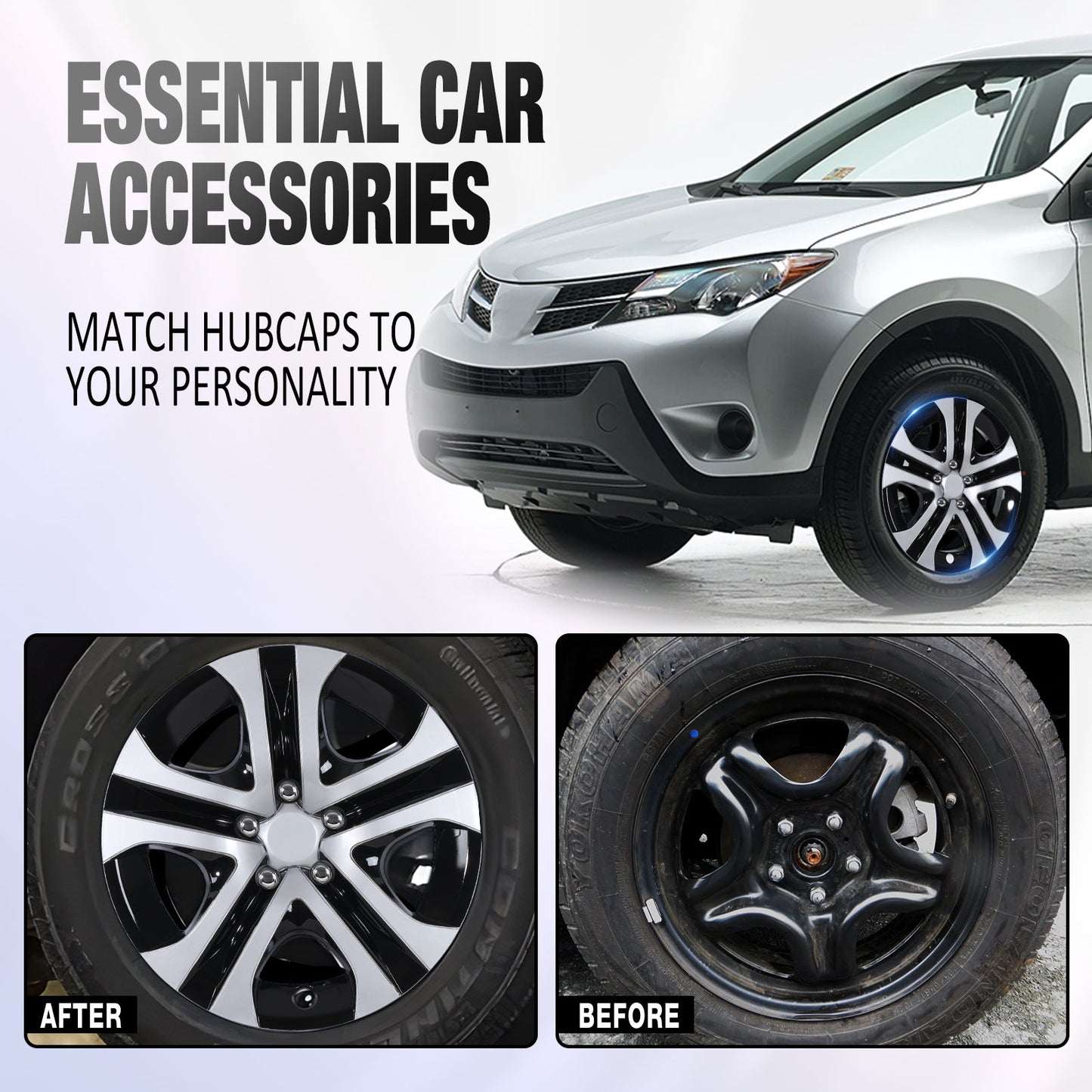 17 Inch Wheel Hubcaps for 2013-2018 TOYOTA RAV4  - Silver Lacquer & Black Lacquer