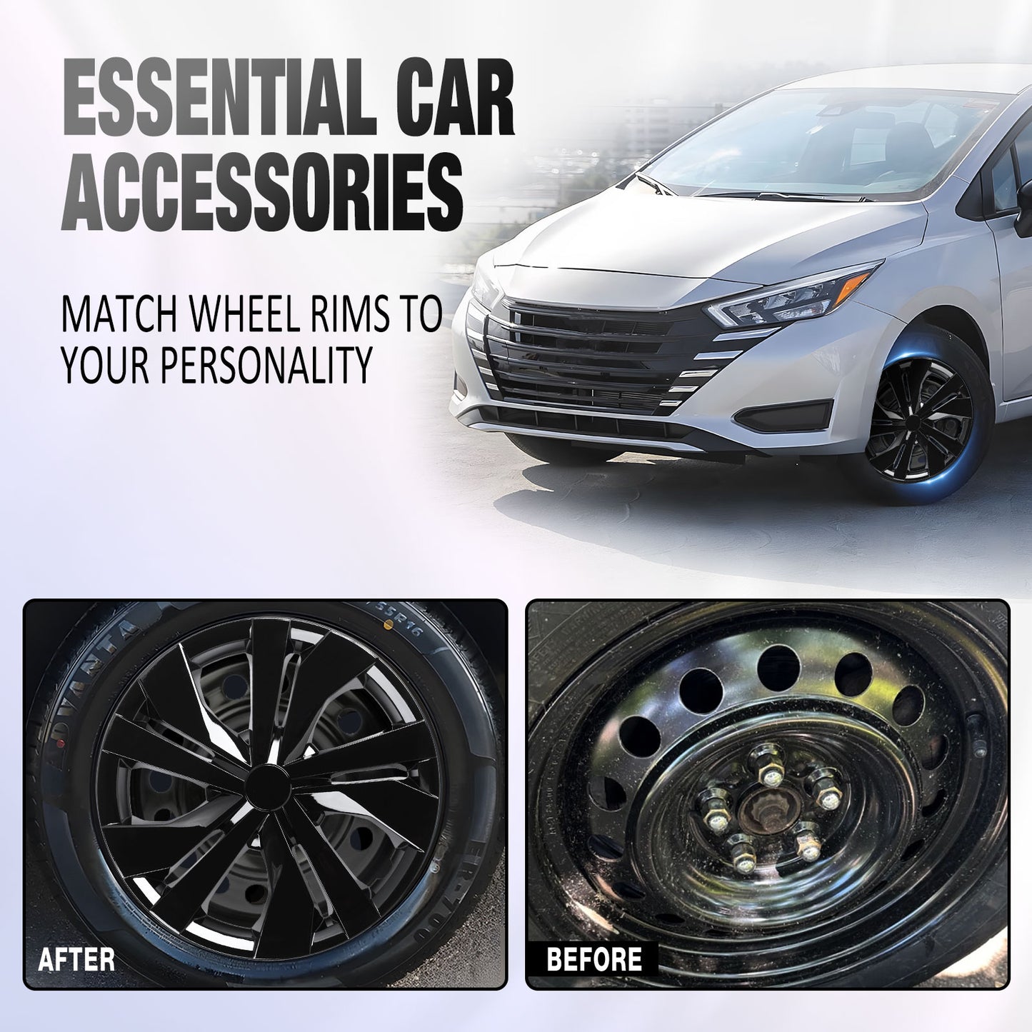 15 Inch Wheel Hubcaps for 2007-2026 Nissan Versa - Black Lacquer