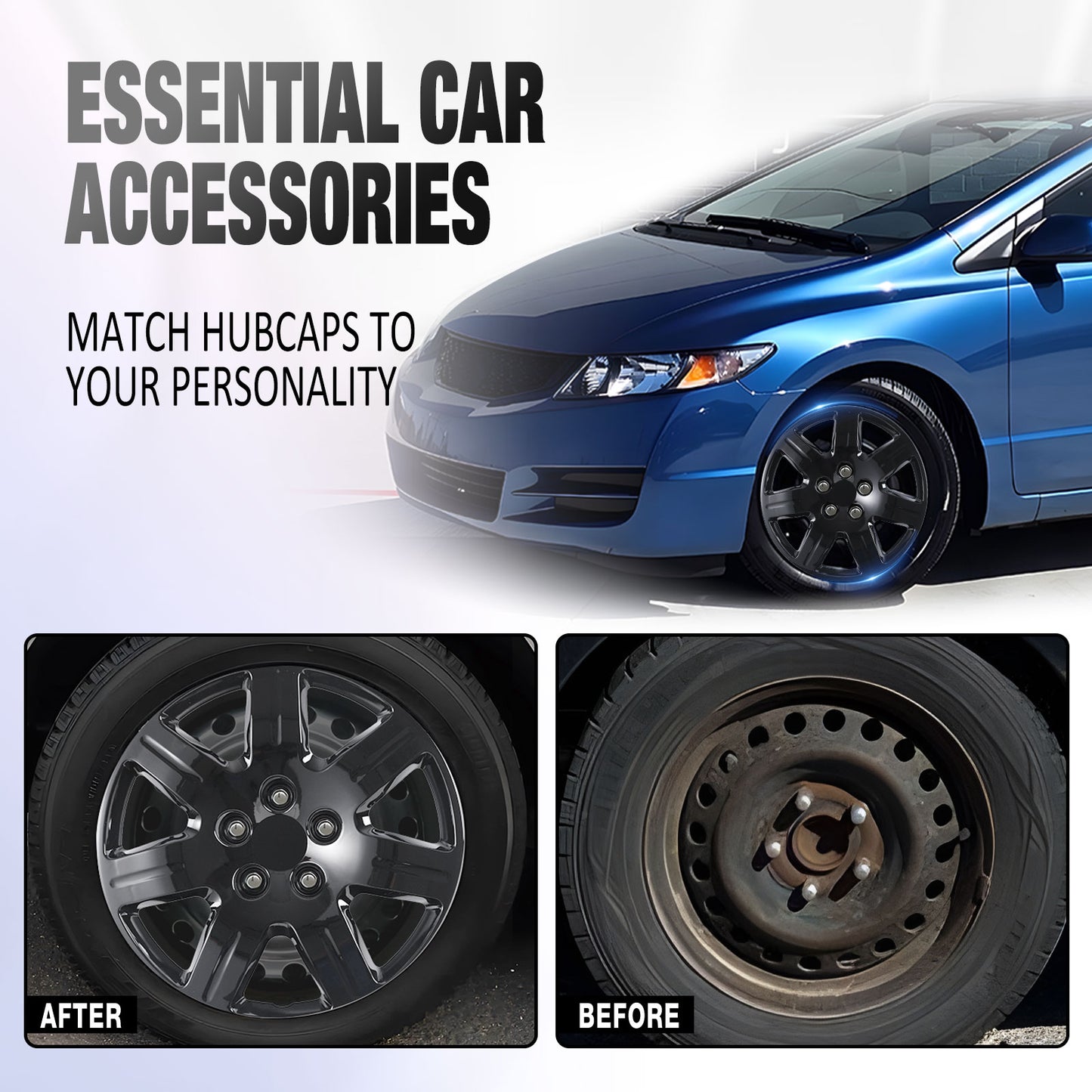 16 Inch Wheel Hubcaps for 2006-2011 Honda Civic - Black Lacquer