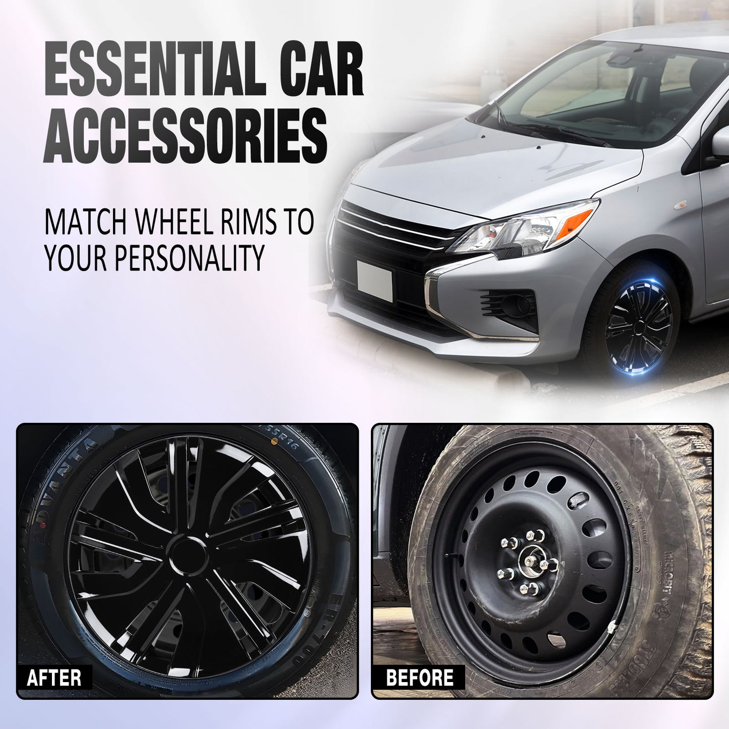 14 Inch Wheel Hubcaps for 2014-2026 Mitsubishi Mirage - Black Lacquer