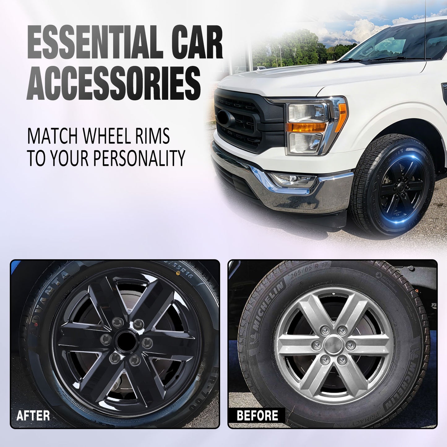 17 Inch Wheel Skins for 2021-2025 Ford F-150 - Black Lacquer