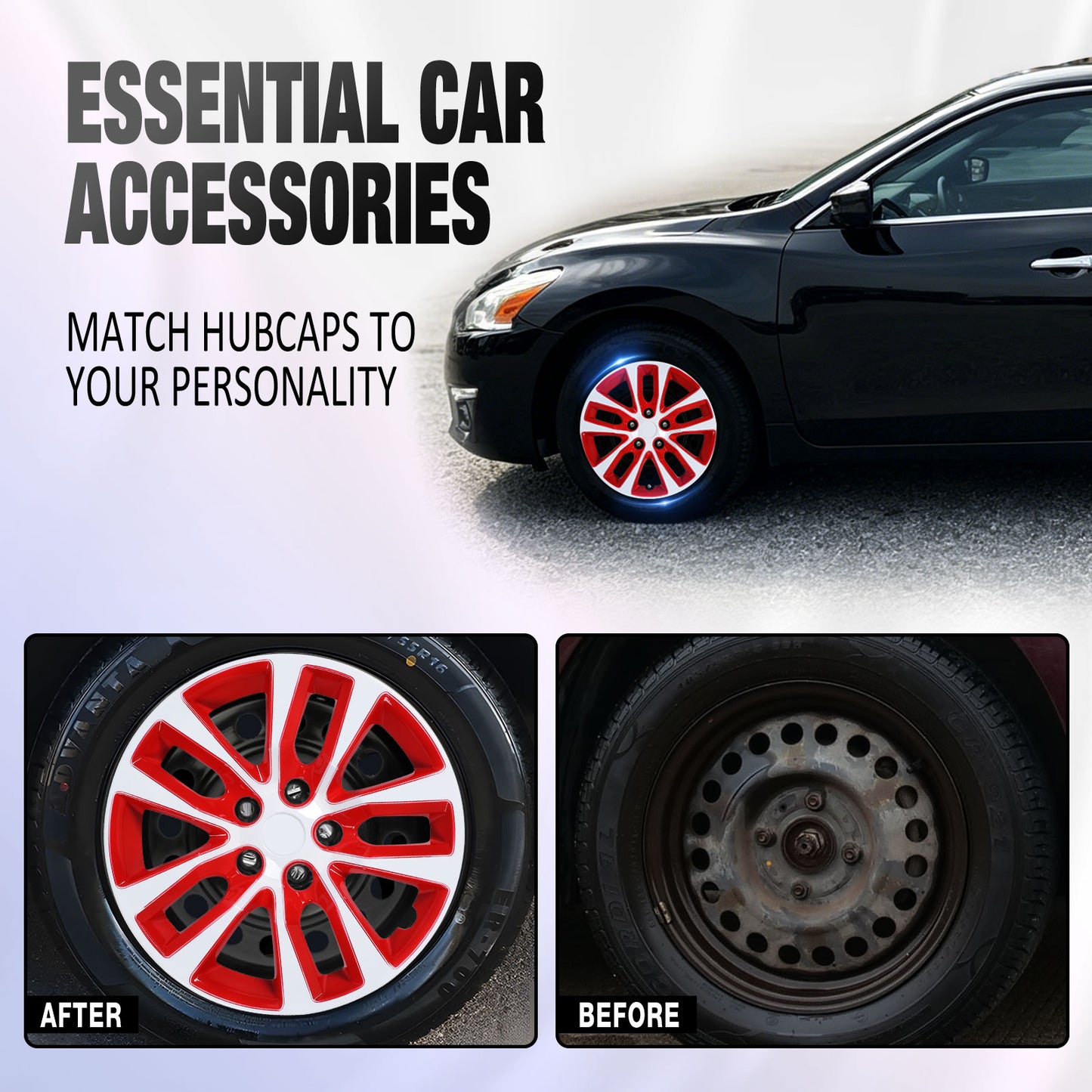 16 Inch Wheel Hubcaps for 2013-2018 Nissan Altima Sedan - White Lacquer & Red Lacquer