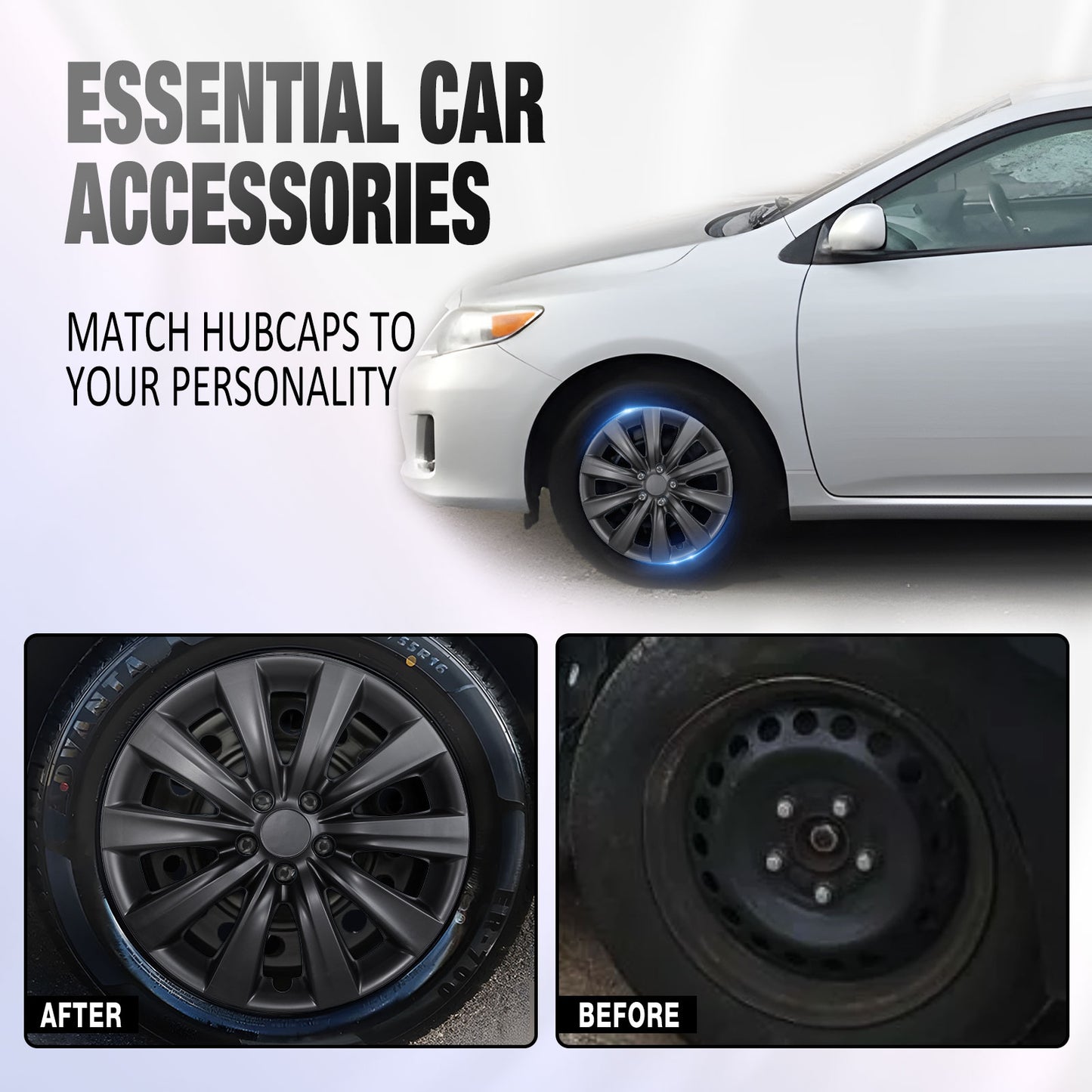 16 Inch Wheel Hubcaps for 2009-2026 TOYOTA Corolla and 2009-2014 TOYOTA Matrix - Matte Black