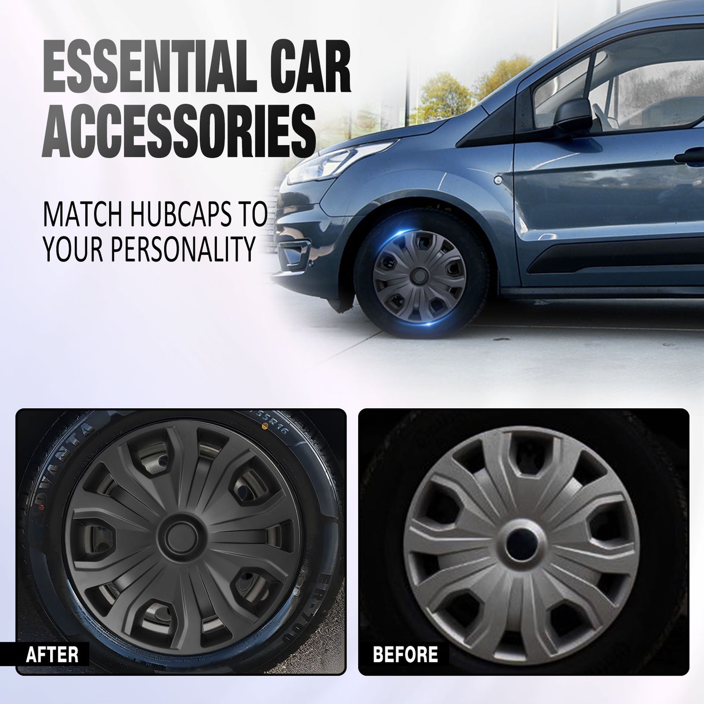16 Inch Wheel Hubcaps for 2014-2023 Ford Transit Connect - Matte Black