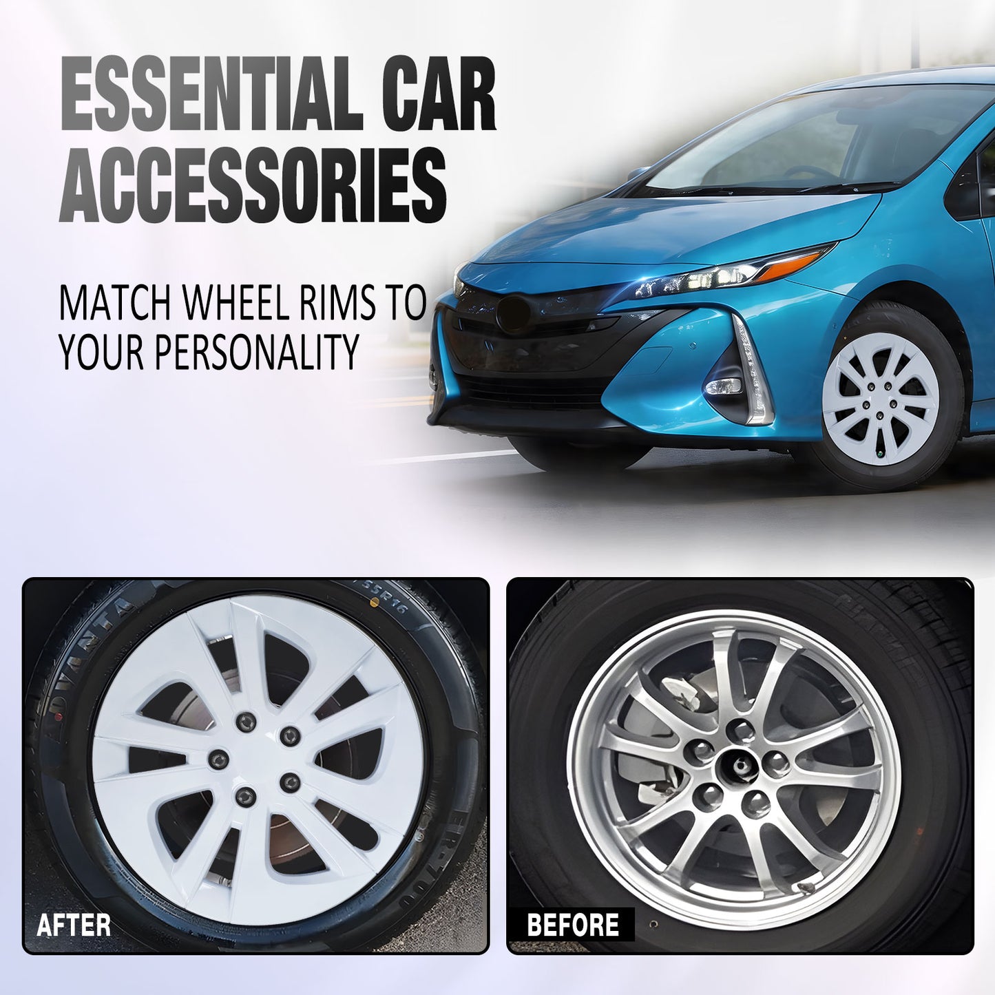 15 Inch Wheel Hubcaps for 2016-2022 TOYOTA Prius/ 2020-2024 TOYOTA Corolla - White Lacquer