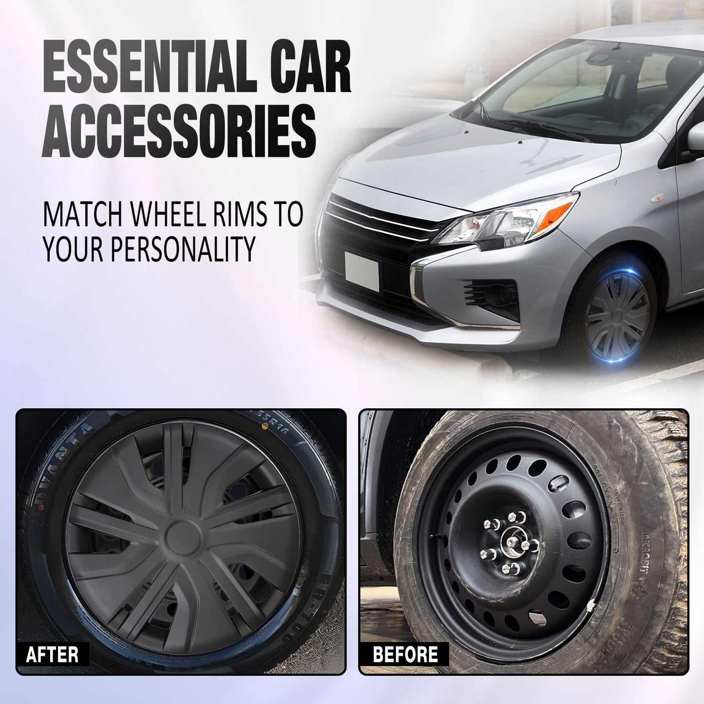14 Inch Wheel Hubcaps for 2014-2026 Mitsubishi Mirage - Matte Black