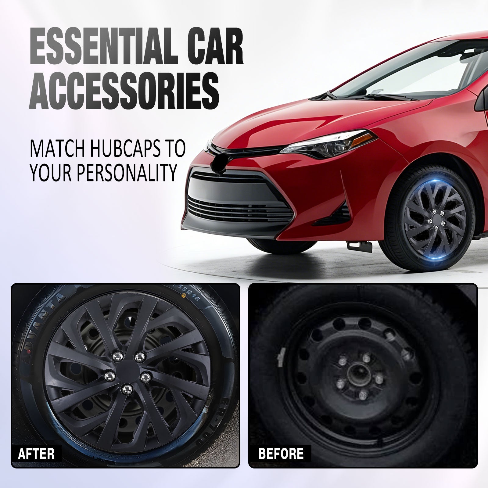 16 Inch Wheel Hubcaps for 2009-2026 TOYOTA Corolla and 2009-2014 TOYOTA Matrix w/decorative screws - Matte Black