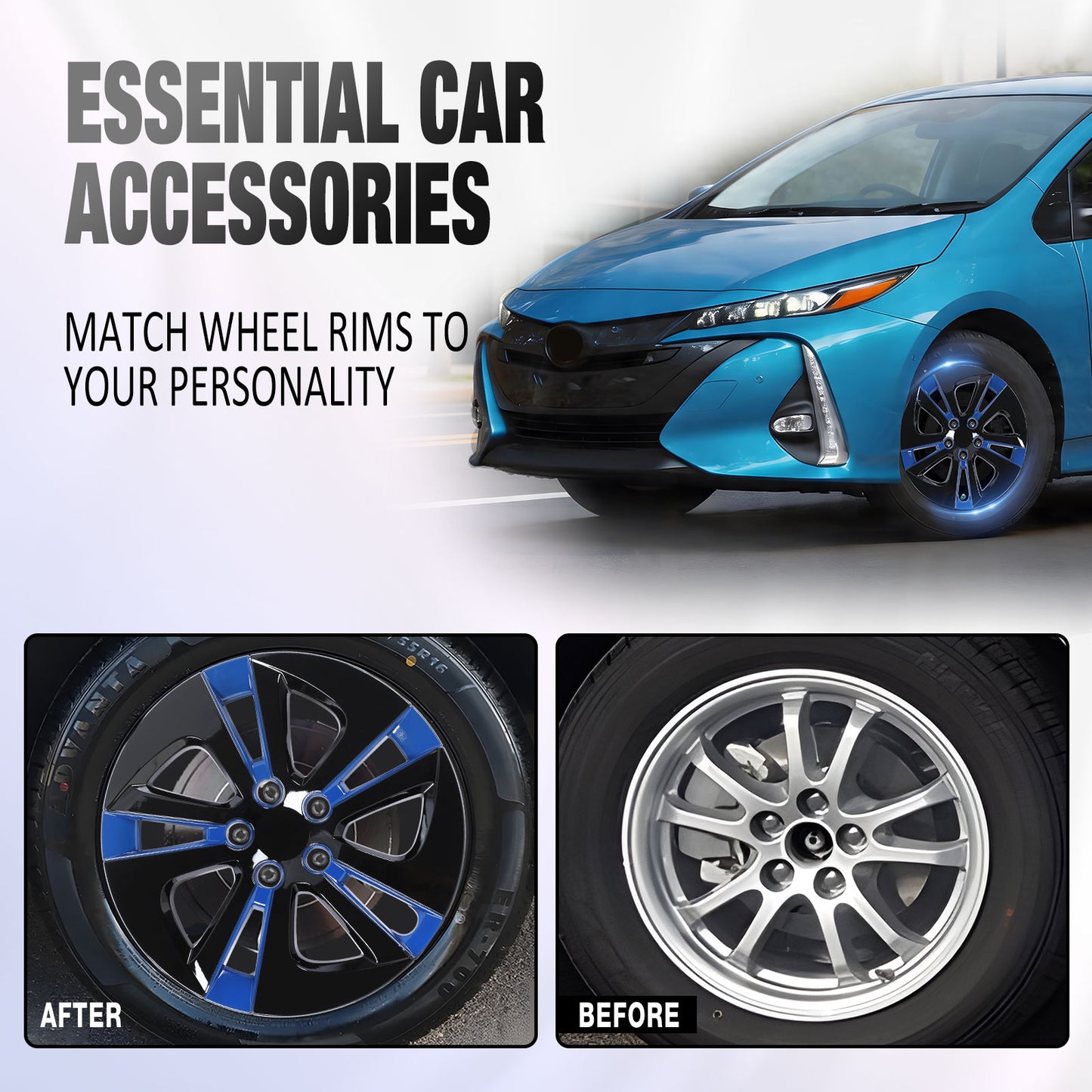 15 Inch Wheel Hubcaps for 2016-2022 TOYOTA Prius/ 2020-2024 TOYOTA Corolla - Black Lacquer& Blue Lacquer