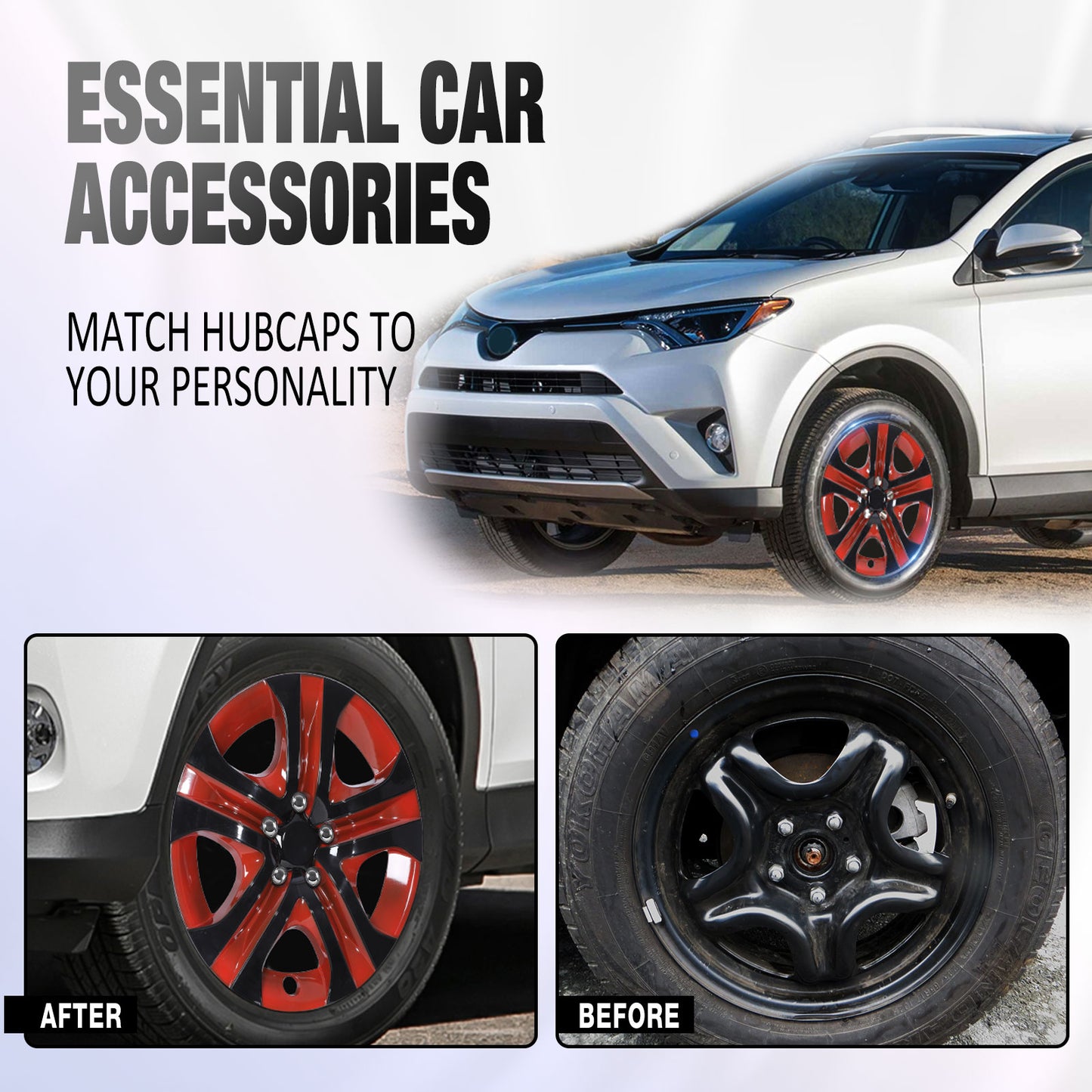 17 Inch Wheel Hubcaps for 2013-2018 TOYOTA RAV4  - Black Lacquer& Red Lacquer