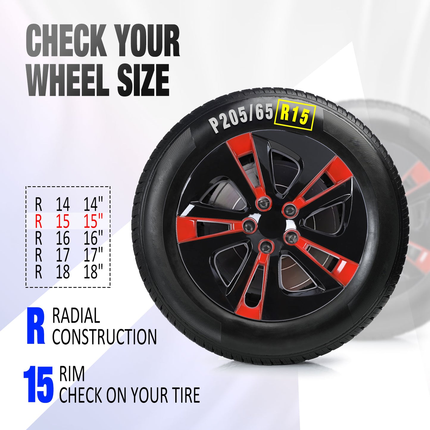 15 Inch Wheel Hubcaps for 2016-2022 TOYOTA Prius/ 2020-2024 TOYOTA Corolla - Black Lacquer& Red Lacquer