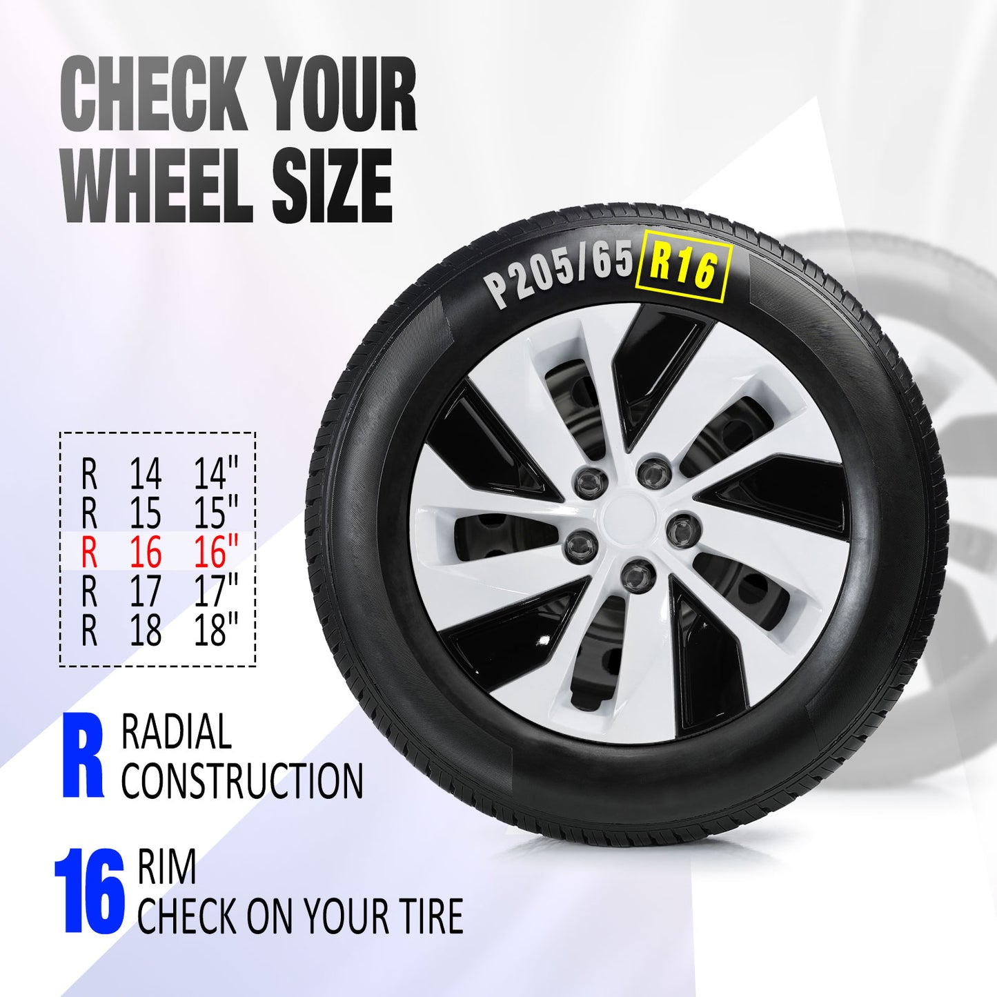 16 Inch Wheel Hubcaps for 2019-2025 Nissan Altima - Black Lacquer & White Lacquer