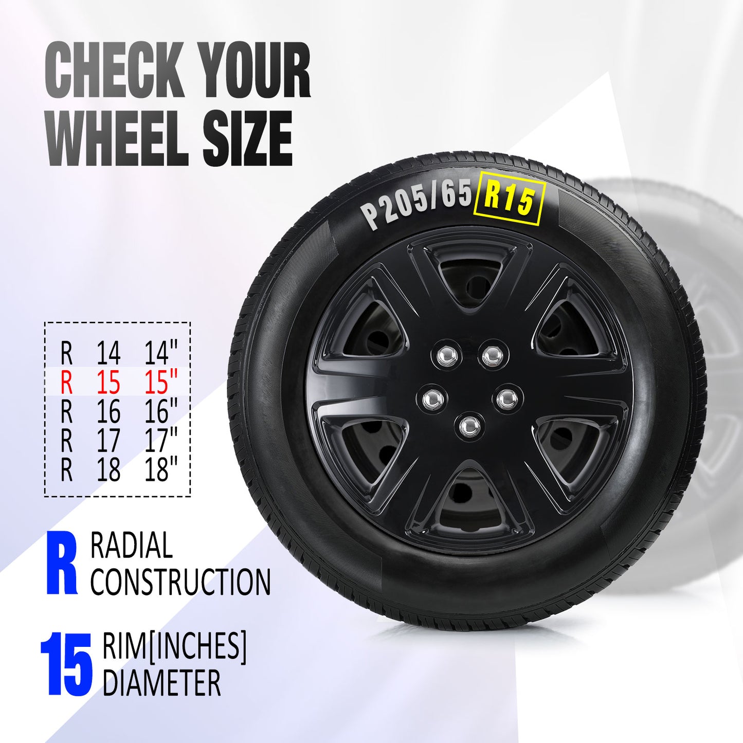 15 Inch Wheel Hubcaps for 2005-2008 TOYOTA Corolla w/decorative screws  - Black Lacquer