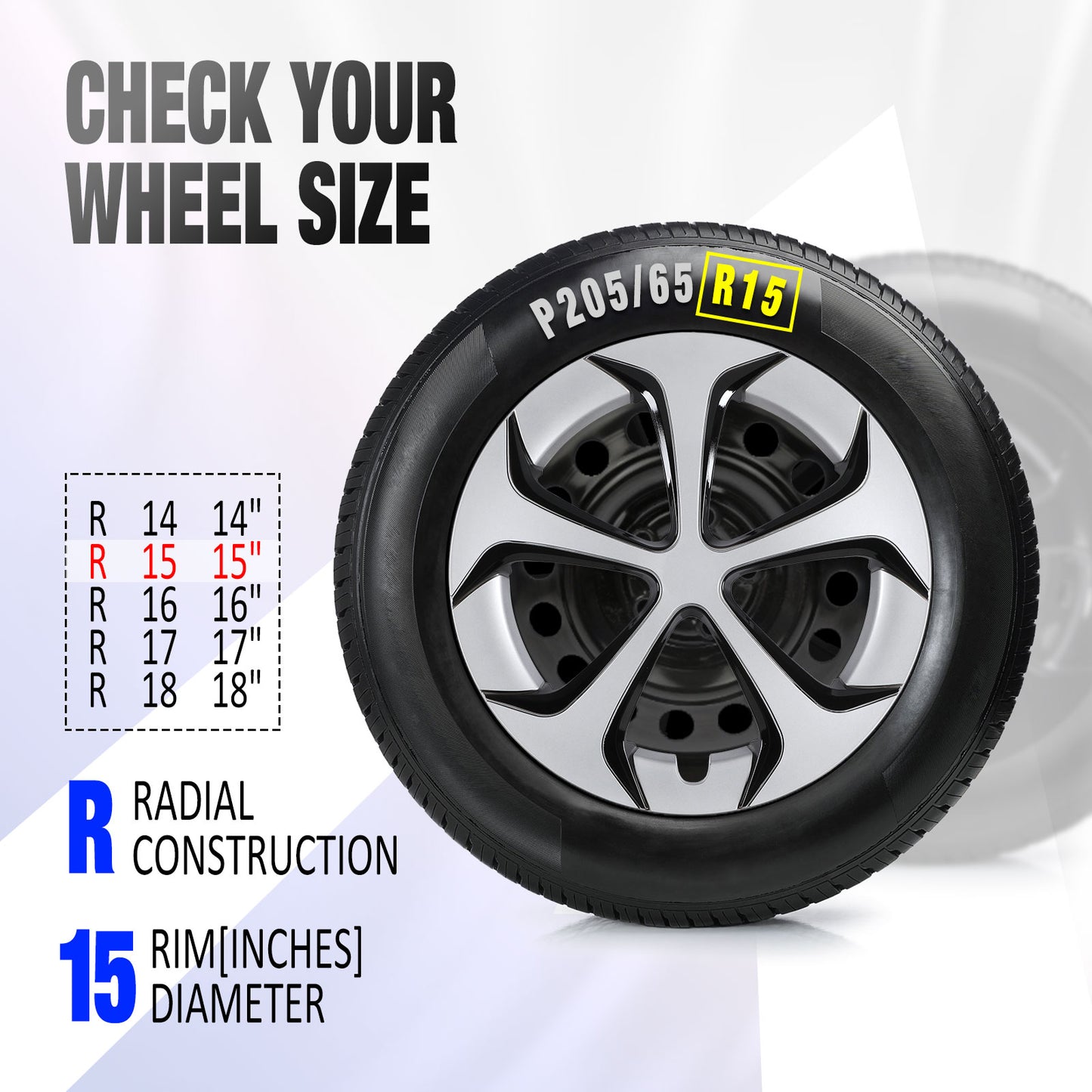 15 Inch Wheel Hubcaps for 2010-2015 TOYOTA Prius - Silver Lacquer & Black Lacquer