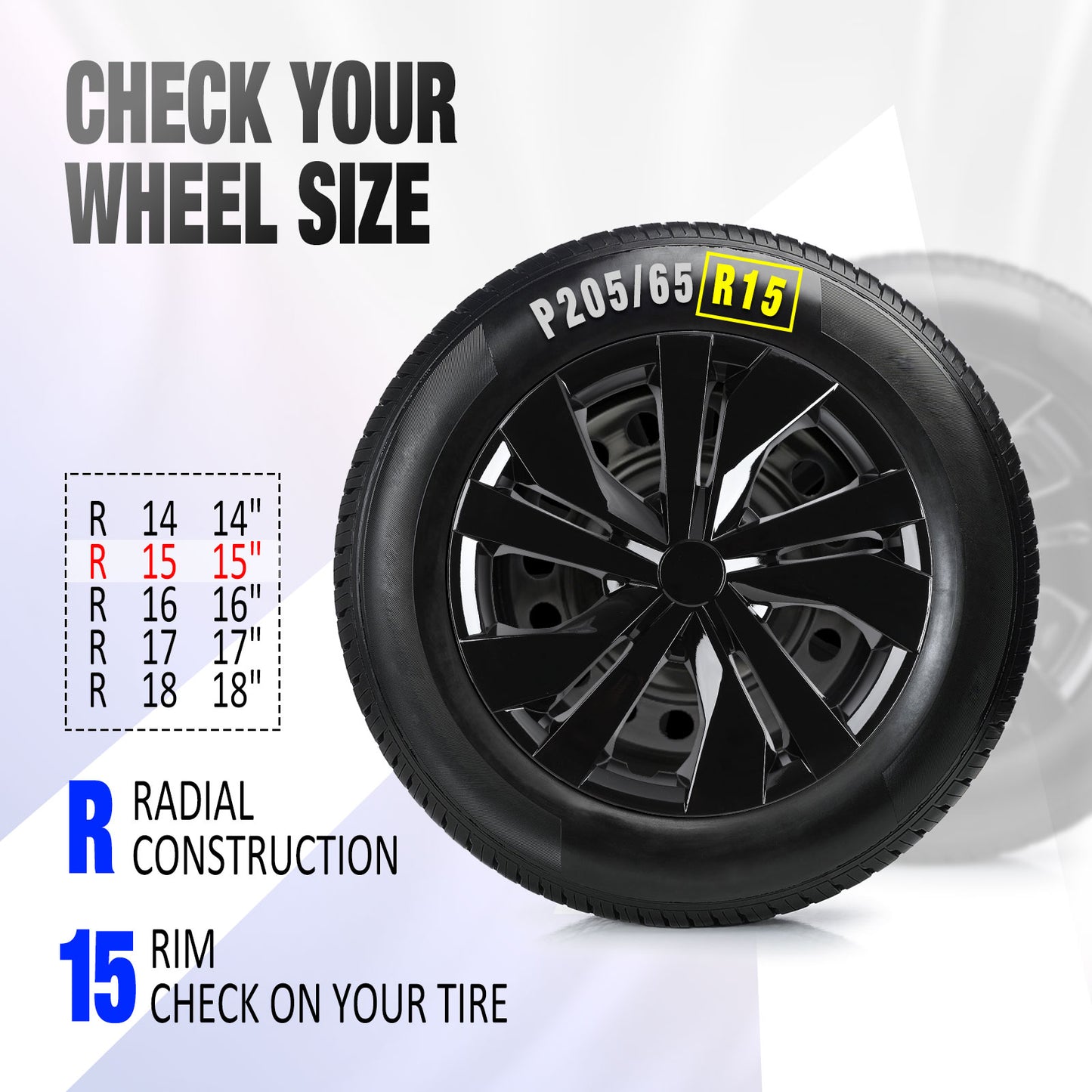 15 Inch Wheel Hubcaps for 2007-2026 Nissan Versa - Black Lacquer
