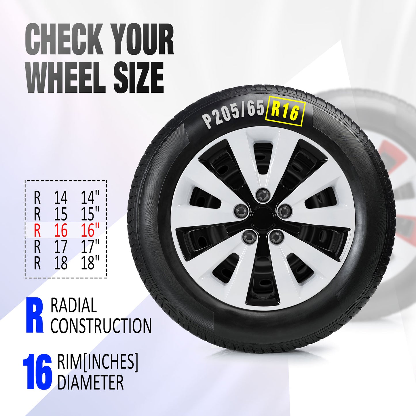 16 Inch Wheel Hubcaps for 2011-2017 Nissan Leaf/ 2013-2019 Nissan Sentra - Black Lacquer & White Lacquer