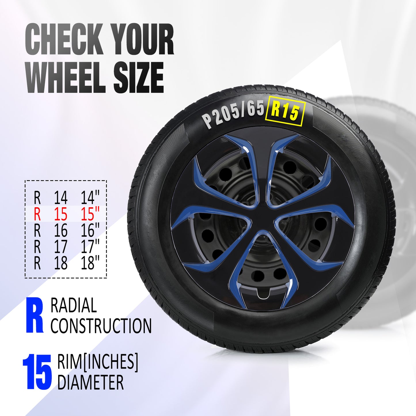 15 Inch Wheel Hubcaps for 2010-2015 TOYOTA Prius - Black Lacquer & Blue Lacquer
