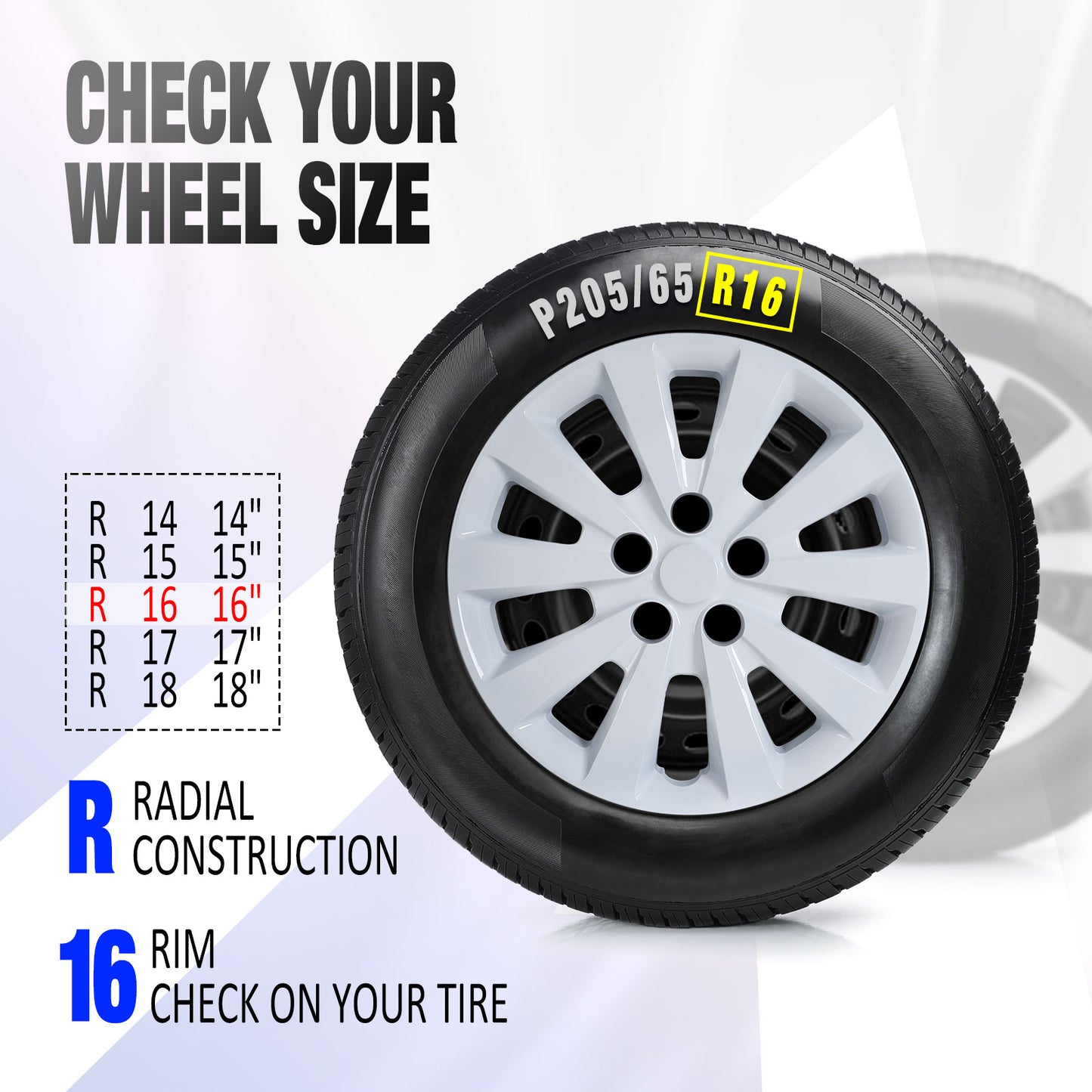 16 Inch Wheel Hubcaps for 2011-2017 Nissan Leaf/ 2013-2019 Nissan Sentra - White Lacquer