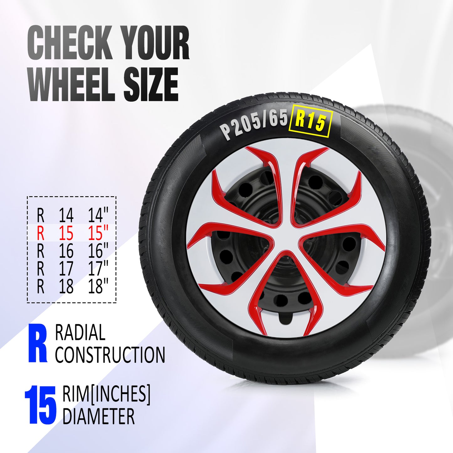 15 Inch Wheel Hubcaps for 2010-2015 TOYOTA Prius - White Lacquer & Red Lacquer