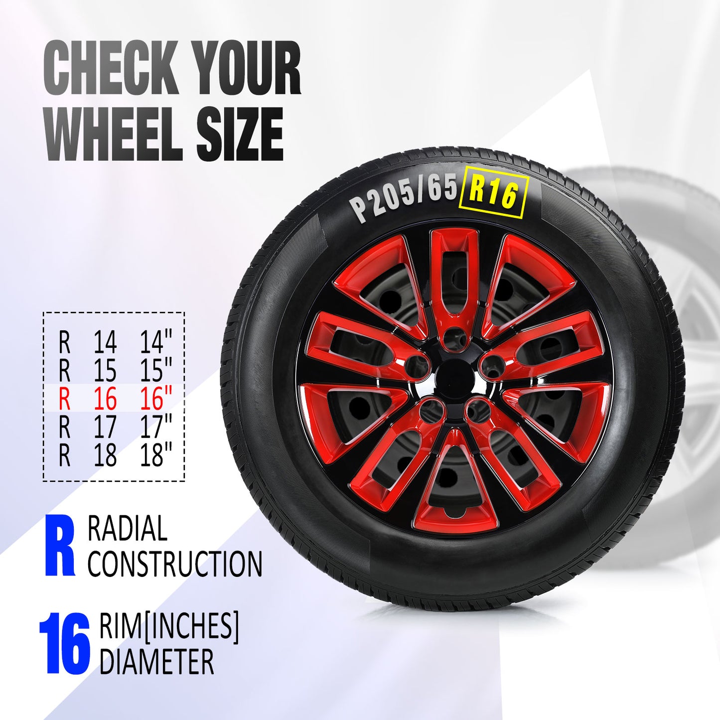 16 Inch Wheel Hubcaps for 2013-2018 Nissan Altima Sedan - Black Lacquer & Red Lacquer