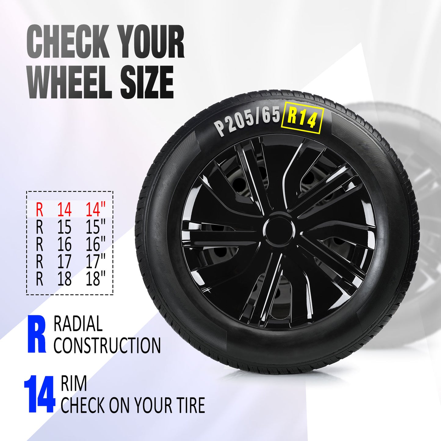 14 Inch Wheel Hubcaps for 2014-2026 Mitsubishi Mirage - Black Lacquer