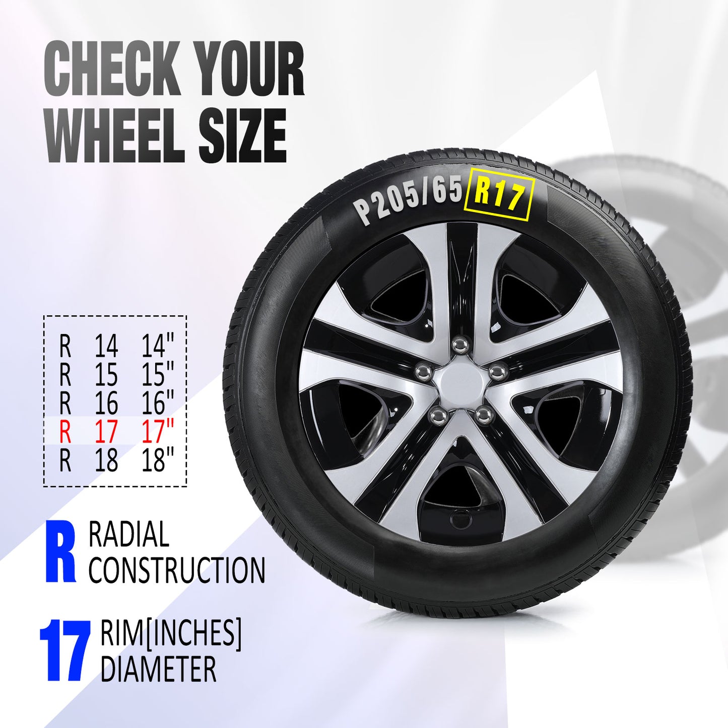 17 Inch Wheel Hubcaps for 2013-2018 TOYOTA RAV4  - Silver Lacquer & Black Lacquer