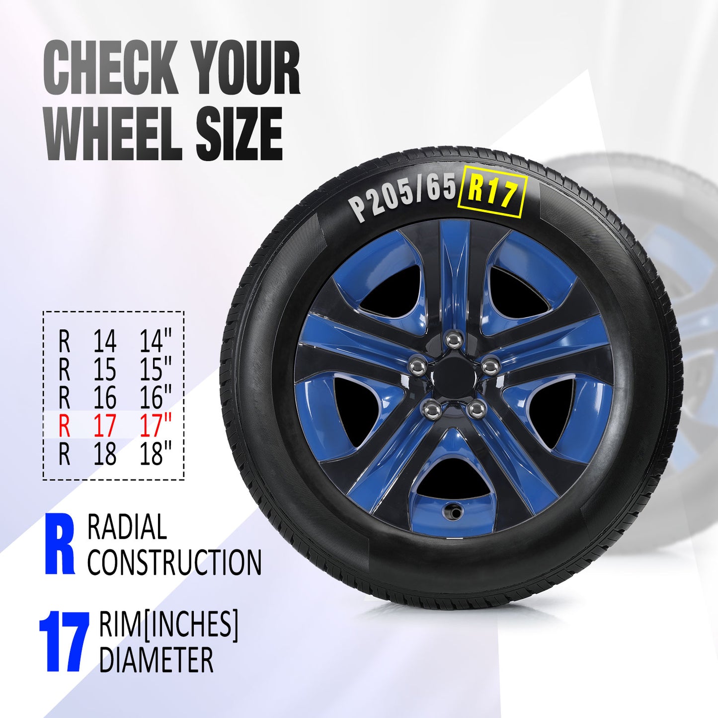 17 Inch Wheel Hubcaps for 2013-2018 TOYOTA RAV4  - Black Lacquer& Blue Lacquer