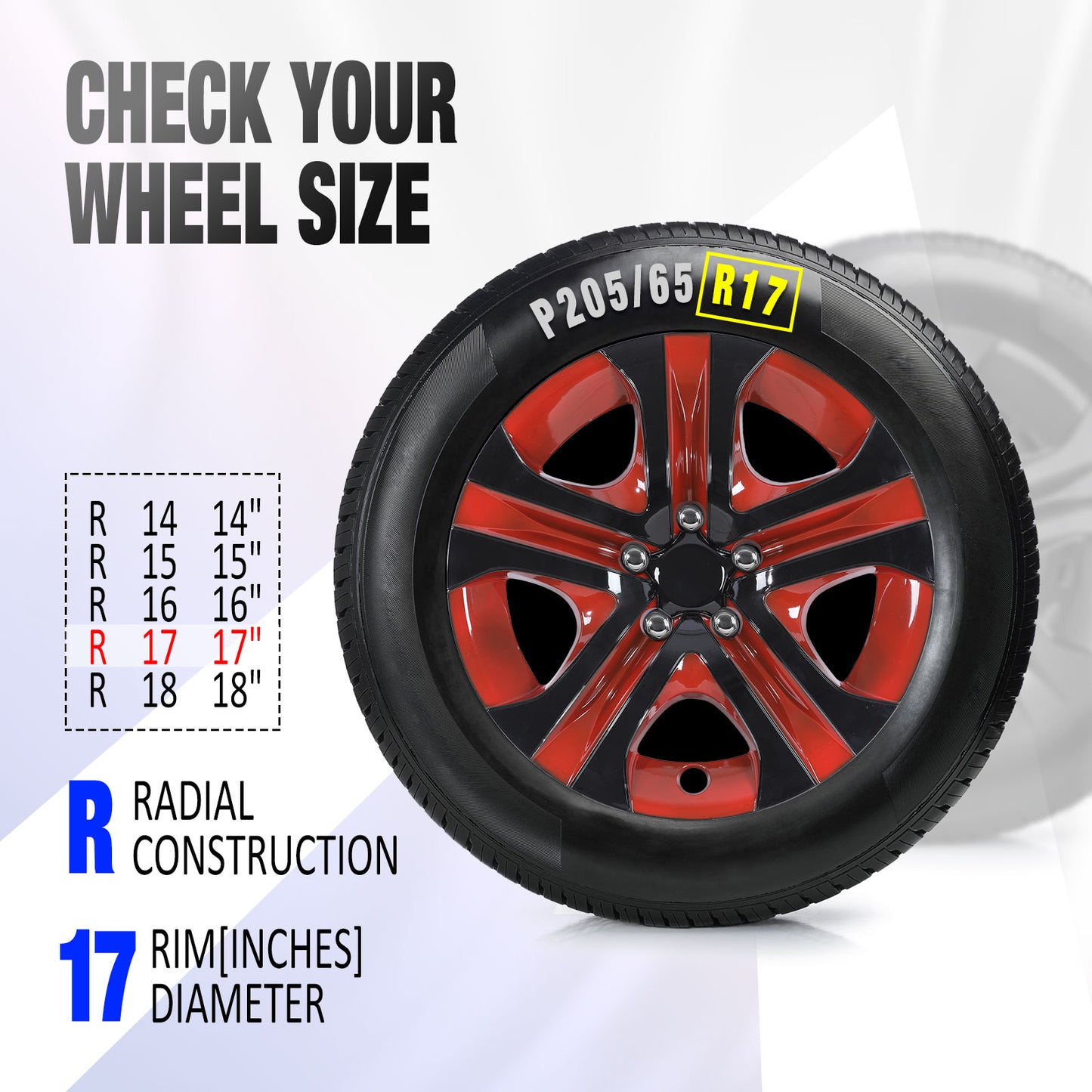 17 Inch Wheel Hubcaps for 2013-2018 TOYOTA RAV4  - Black Lacquer& Red Lacquer