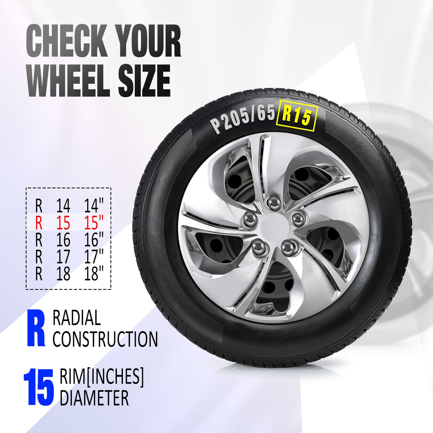 15 Inch Wheel Hubcaps for 2013-2015 Honda Civic Sedan/ 2013 Honda Civic Coupe - Chrome