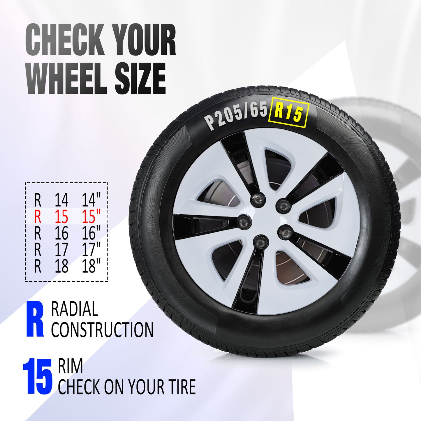 15 Inch Wheel Hubcaps for 2016-2022 TOYOTA Prius/ 2020-2024 TOYOTA Corolla - White Lacquer& Black Lacquer