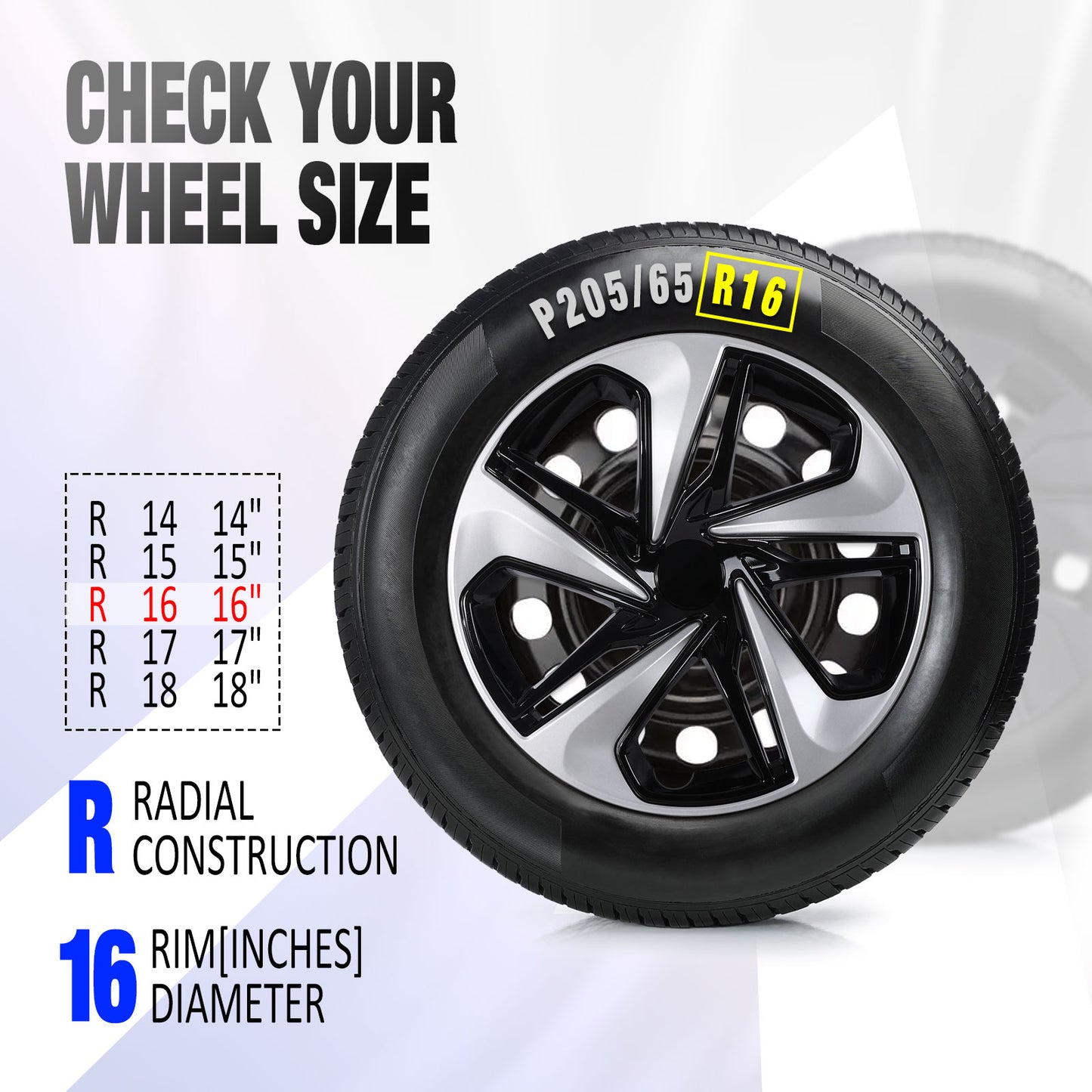 16 Inch Wheel Hubcaps for 2016-2026 Honda Civic Sedan - Silver Lacquer & Black Lacquer