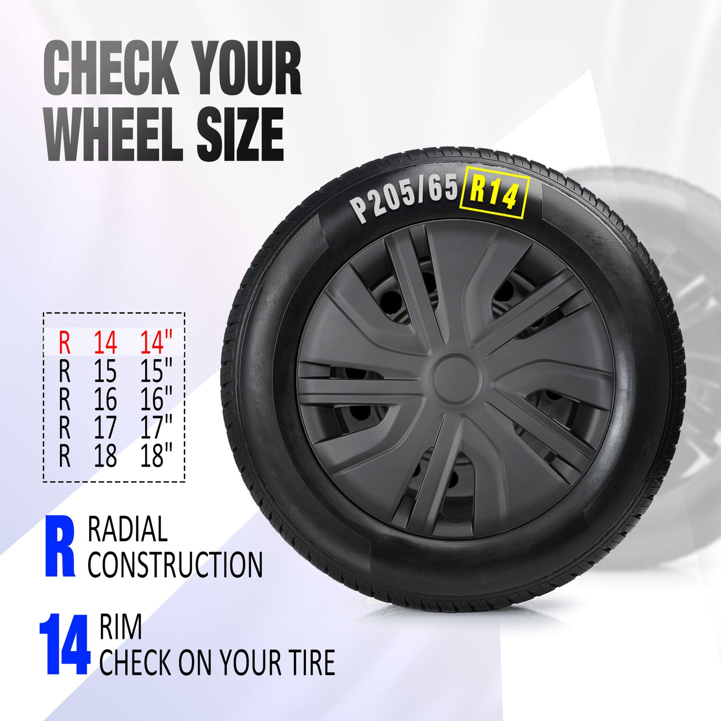 14 Inch Wheel Hubcaps for 2014-2026 Mitsubishi Mirage - Matte Black