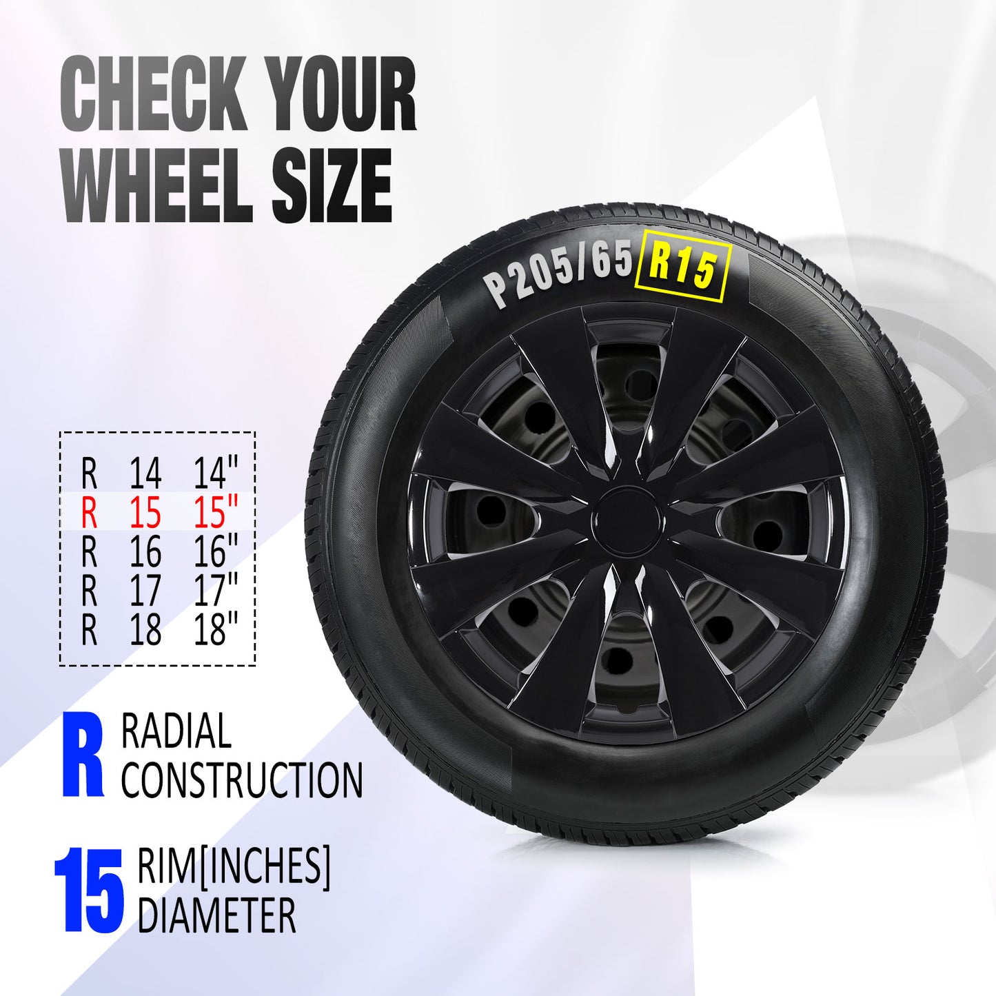 15 Inch Wheel Hubcaps for 2009-2019 TOYOTA Corolla - Black Lacquer