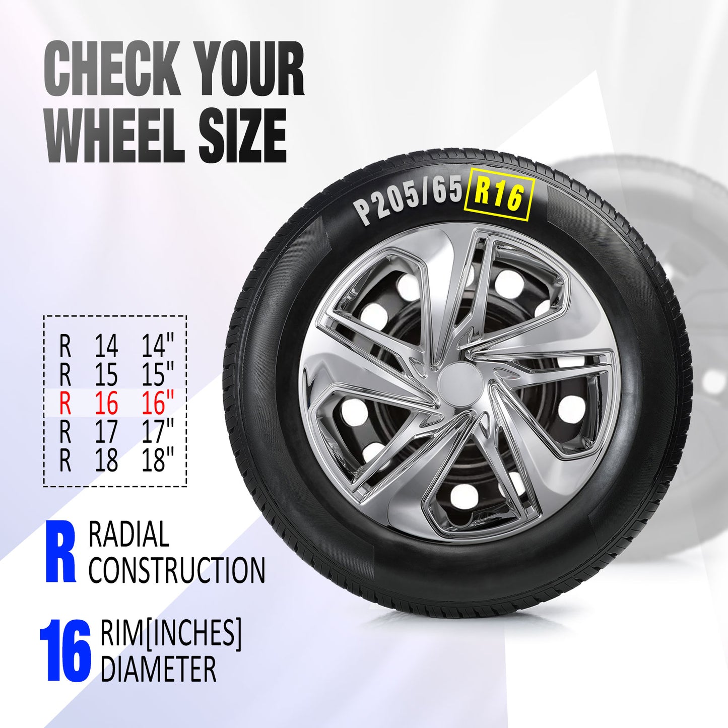 16 Inch Wheel Hubcaps for 2016-2026 Honda Civic Sedan - Chrome