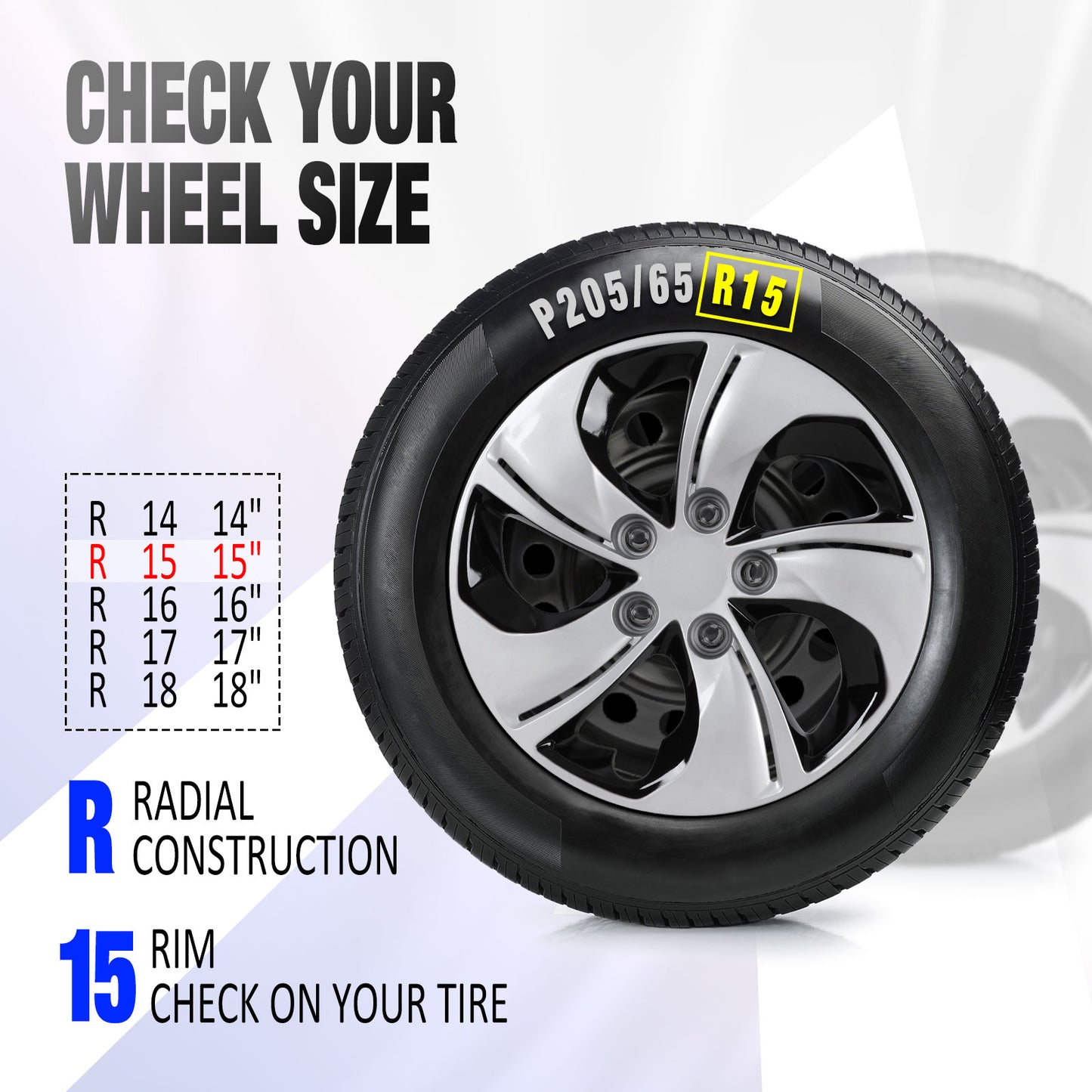 15 Inch Wheel Hubcaps for 2013-2015 Honda Civic Sedan/ 2013 Honda Civic Coupe - Silver Lacquer & Black Lacquer