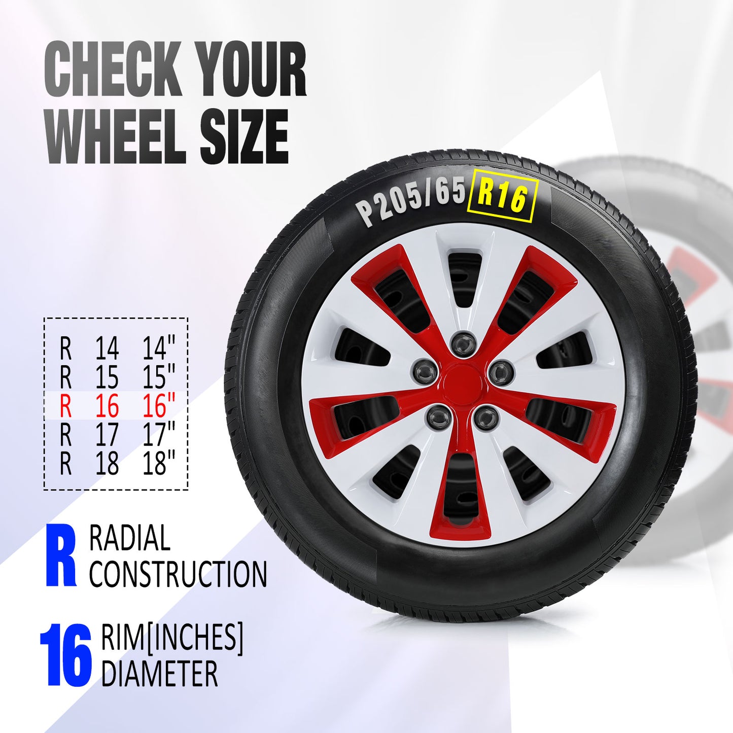 16 Inch Wheel Hubcaps for 2011-2017 Nissan Leaf/ 2013-2019 Nissan Sentra - White Lacquer & Red Lacquer