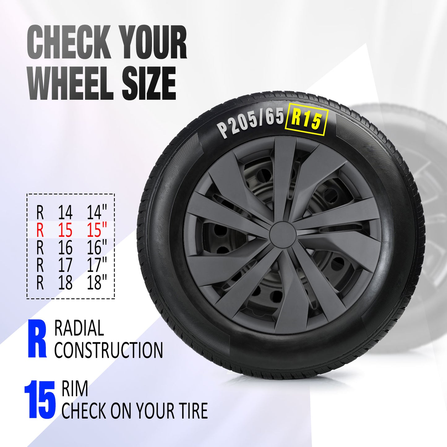 15 Inch Wheel Hubcaps for 2007-2026 Nissan Versa - Matte Black