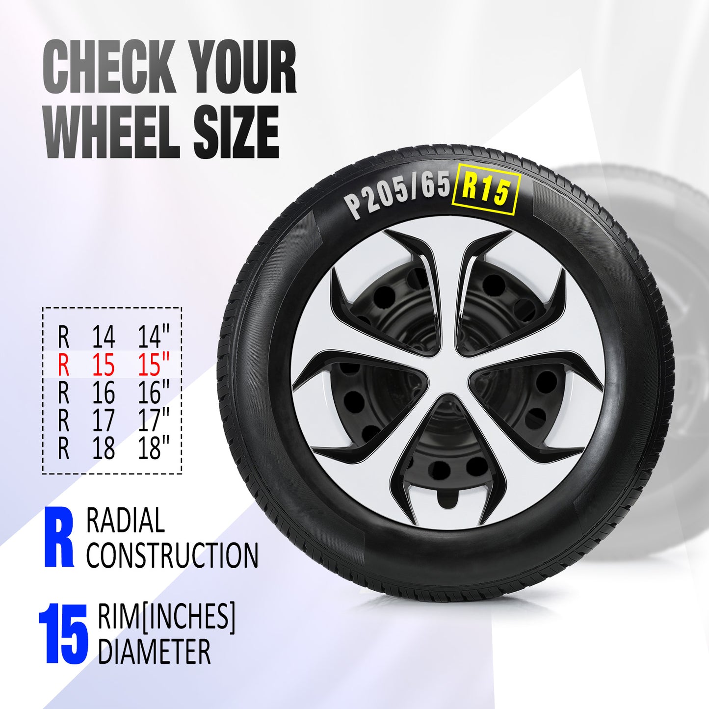 15 Inch Wheel Hubcaps for 2010-2015 TOYOTA Prius - Black Lacquer & White Lacquer