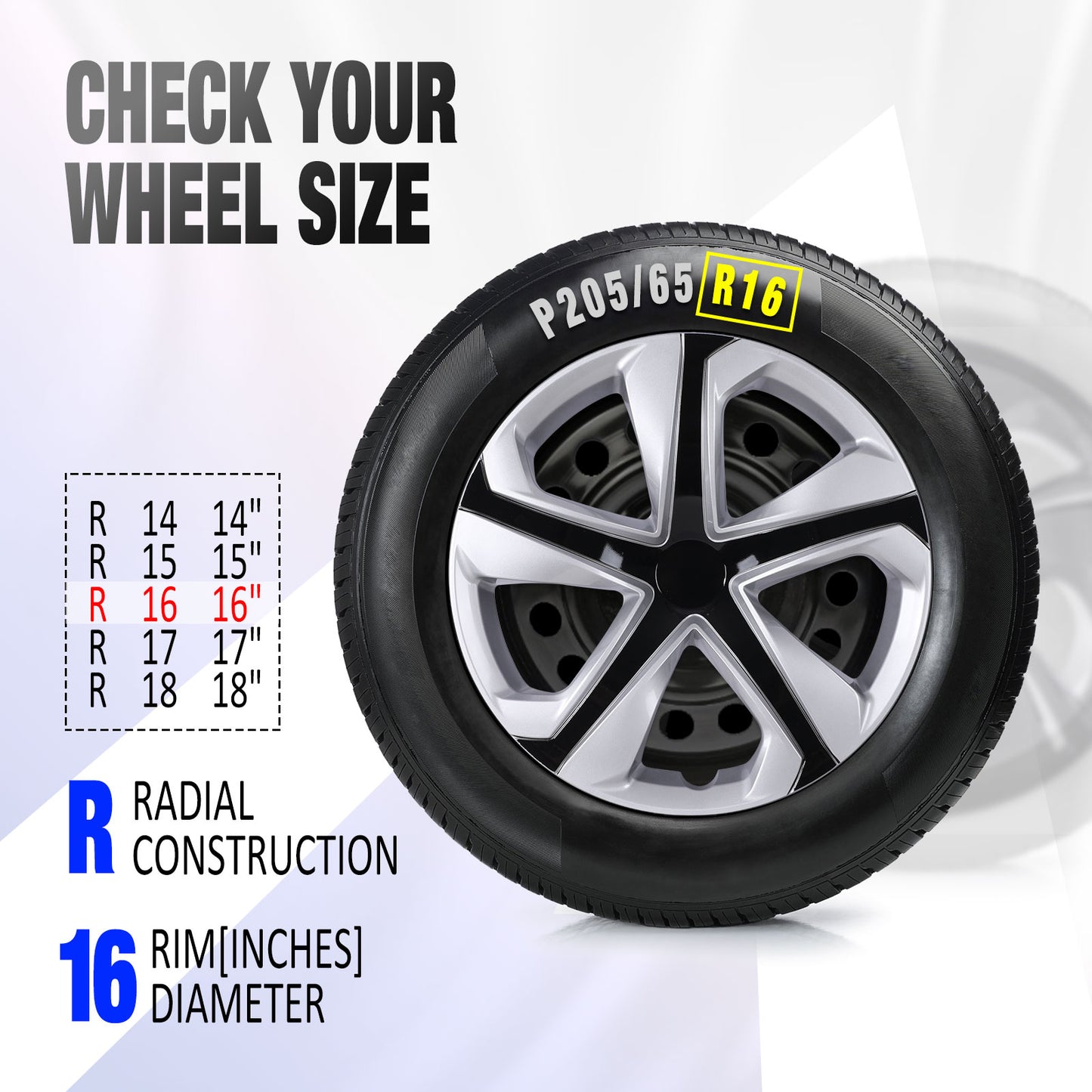 16 Inch Wheel Hubcaps for 2016-2026 Honda Civic Sedan - Silver Lacquer & Black Lacquer