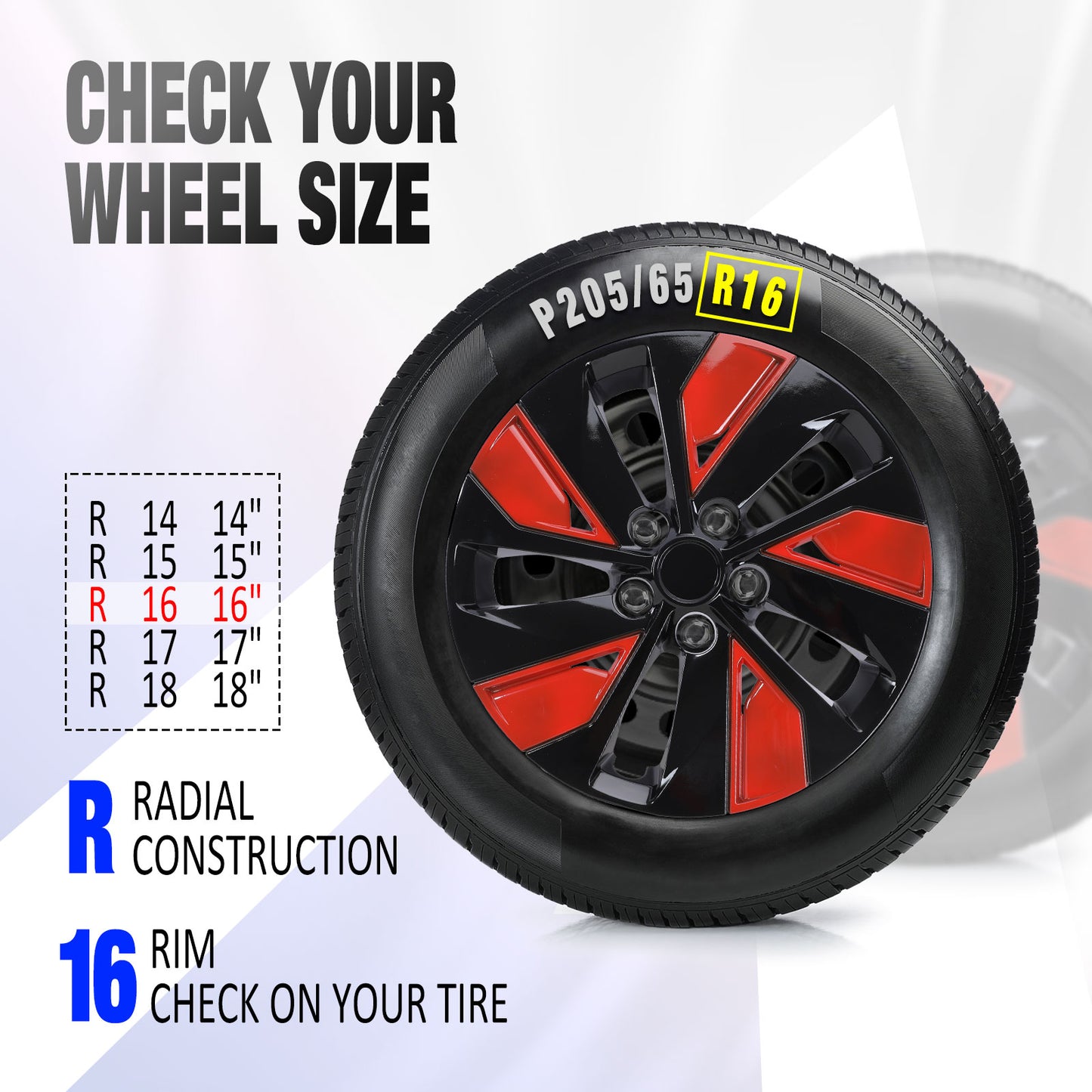 16 Inch Wheel Hubcaps for 2019-2025 Nissan Altima - Black Lacquer & Red Lacquer