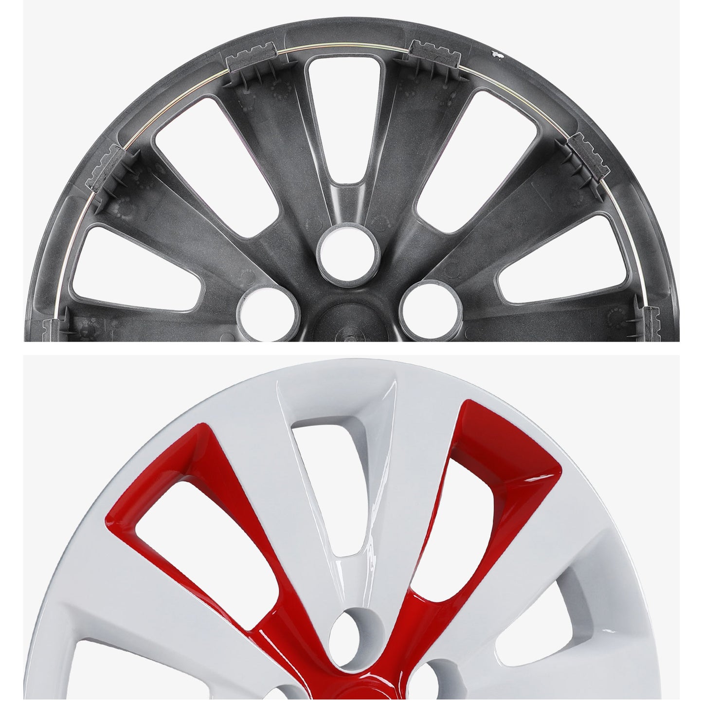16 Inch Wheel Hubcaps for 2011-2017 Nissan Leaf/ 2013-2019 Nissan Sentra - White Lacquer & Red Lacquer