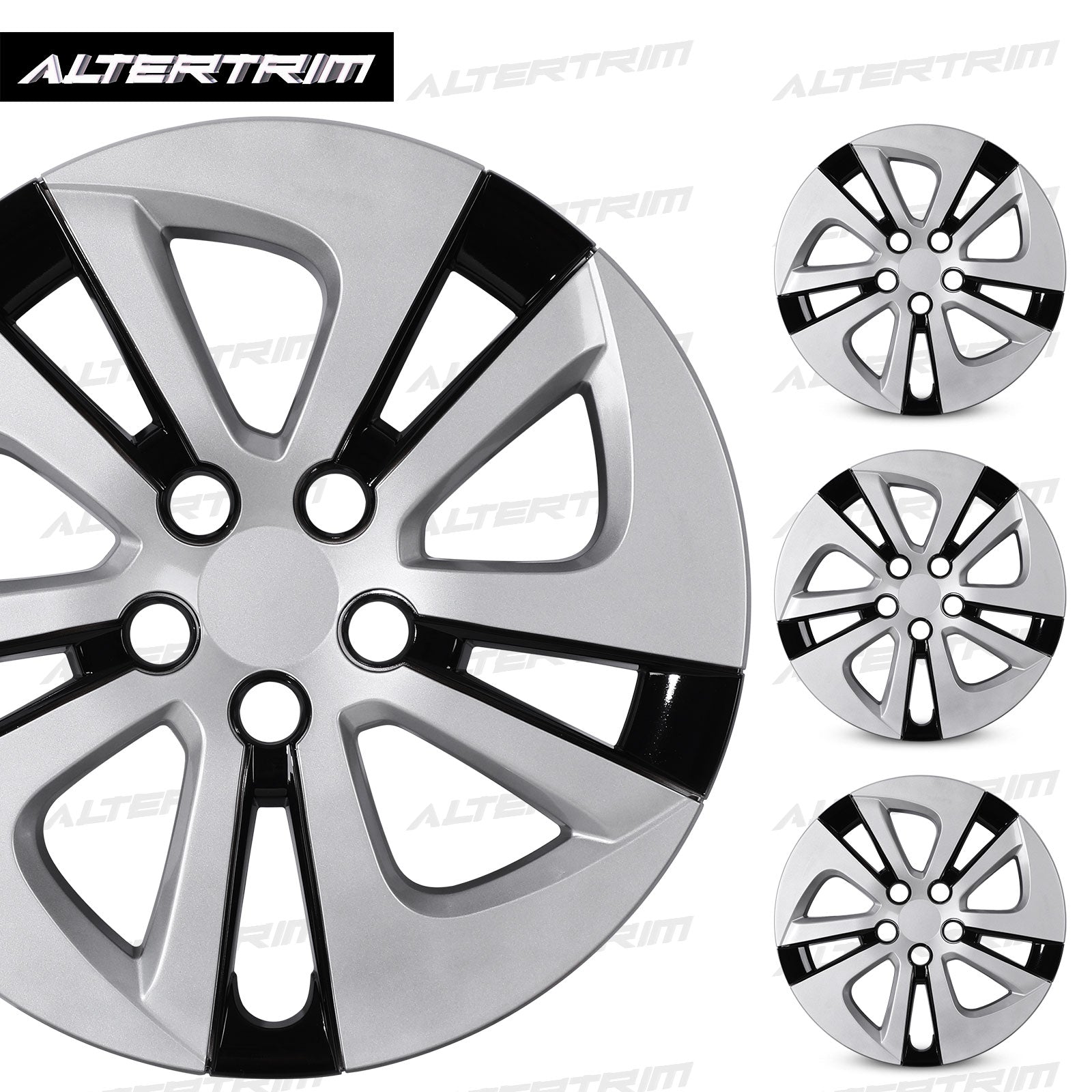 15 Inch Wheel Hubcaps for 2016-2022 TOYOTA Prius/ 2020-2024 TOYOTA Corolla - Silver Lacquer & Black Lacquer