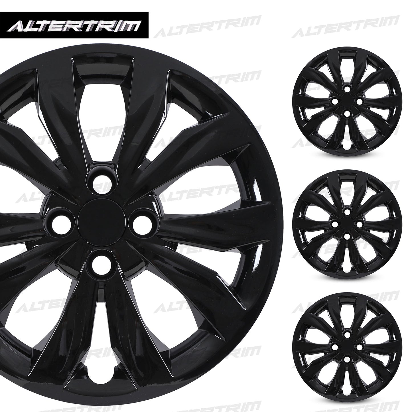 15 Inch Wheel Hubcaps for 2018-2022 Hyundai Accent/2018-2023 KIA Rio - Black Lacquer